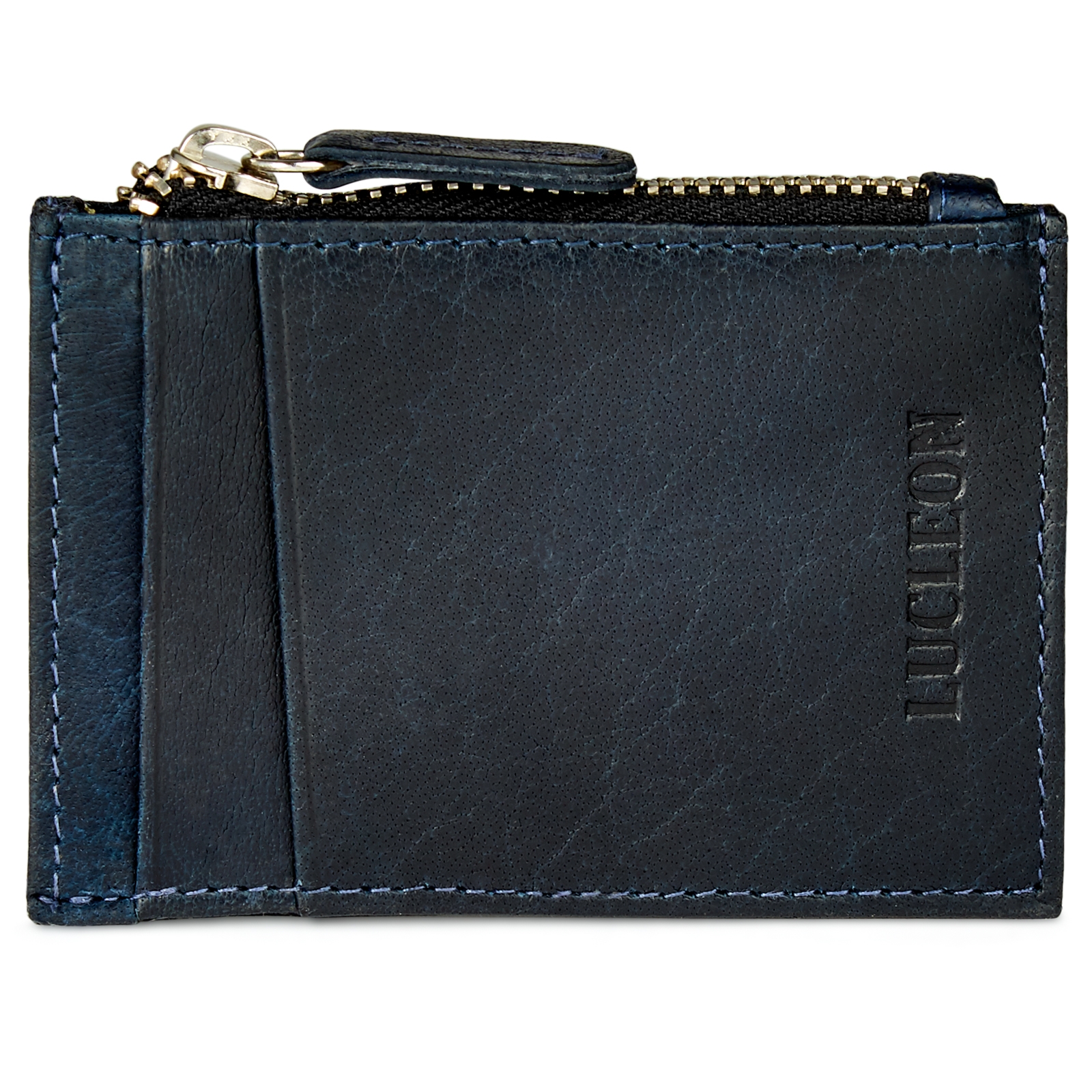 Cartera de cuero mini azul marino RFID Montreal - 3