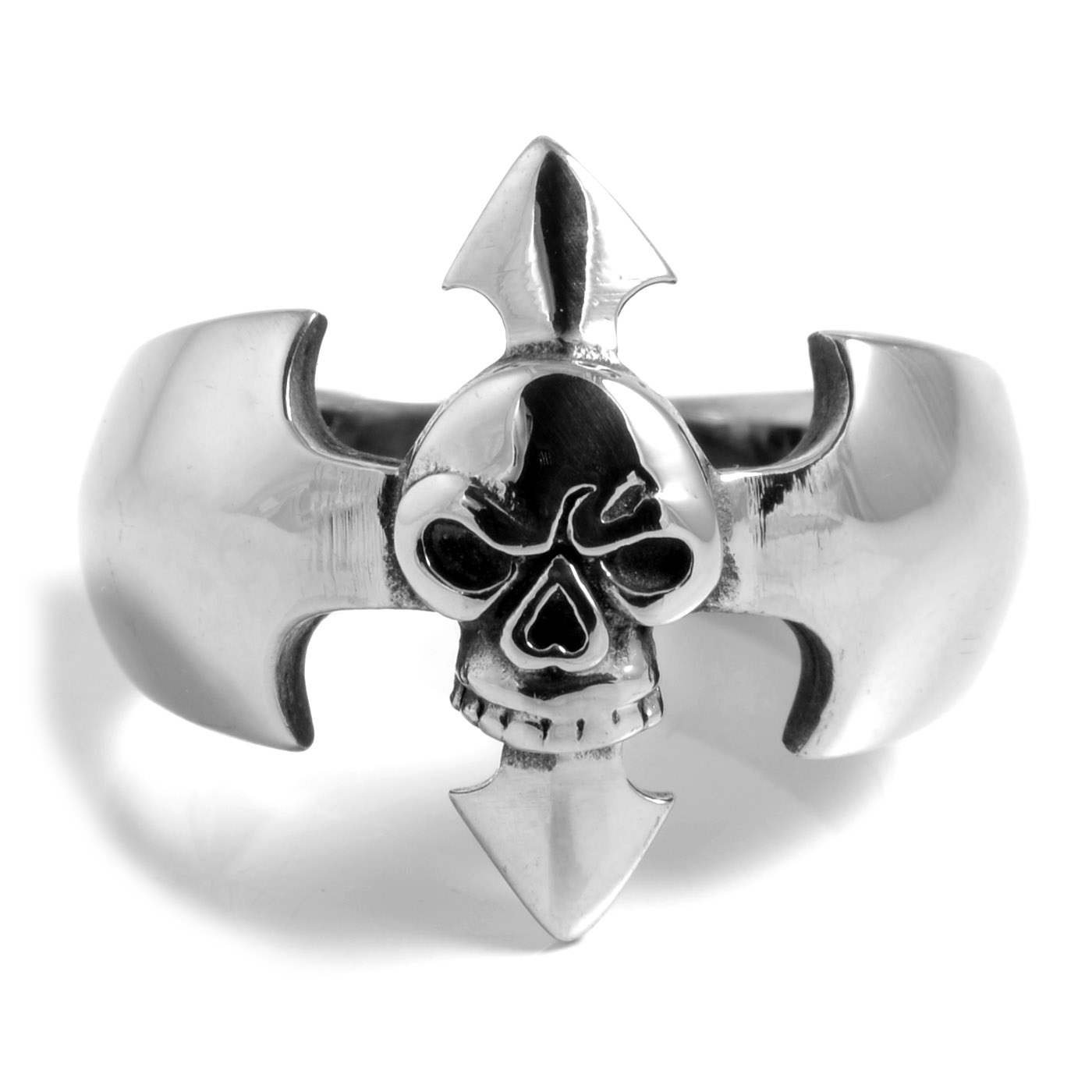 Silver-Tone & Black Stainless Steel  Arrow Head Skeleton Skull Ring - 2