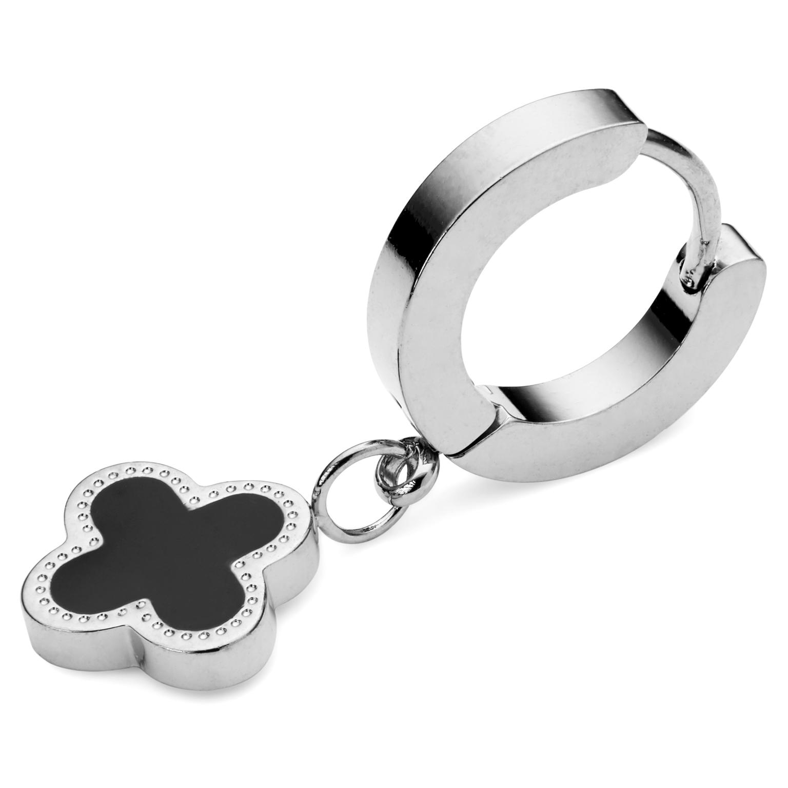 Sentio | Pendiente de aro con colgante de cruz de acero inoxidable plateado y negro Sentio | Pendiente de aro con colgante de cruz de acero inoxidable plateado y negro