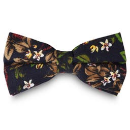 Navy Blue Tropical Floral Cotton Pre-Tied Bow Tie