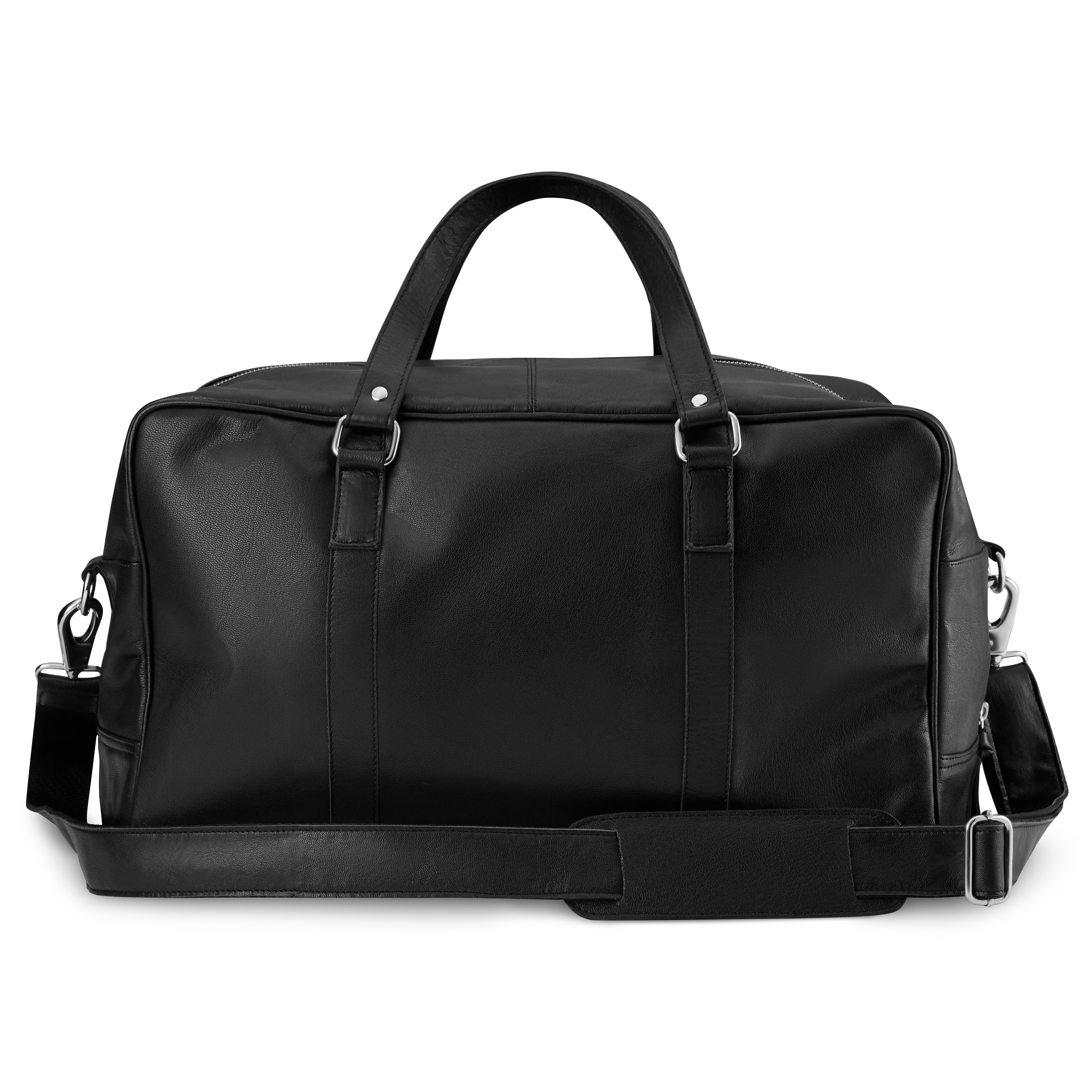 Fidei | Large Black Full Grain Goat Leather Weekend Bag - 5