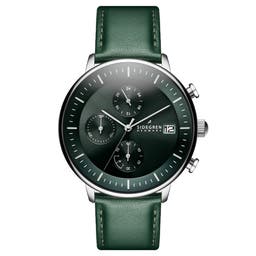 Solis  | Silver-tone With Green Solar-powered Chronograph Leather Watch