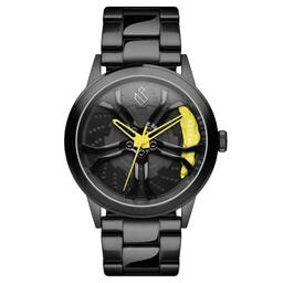 Monza | Black & Canary Yellow Stainless Steel Racing Watch With Black Dial