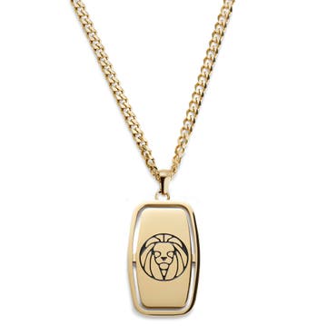 Icarus | Gold-Tone Dog Tag With Lucleon Logo Box Curb Chain Necklace