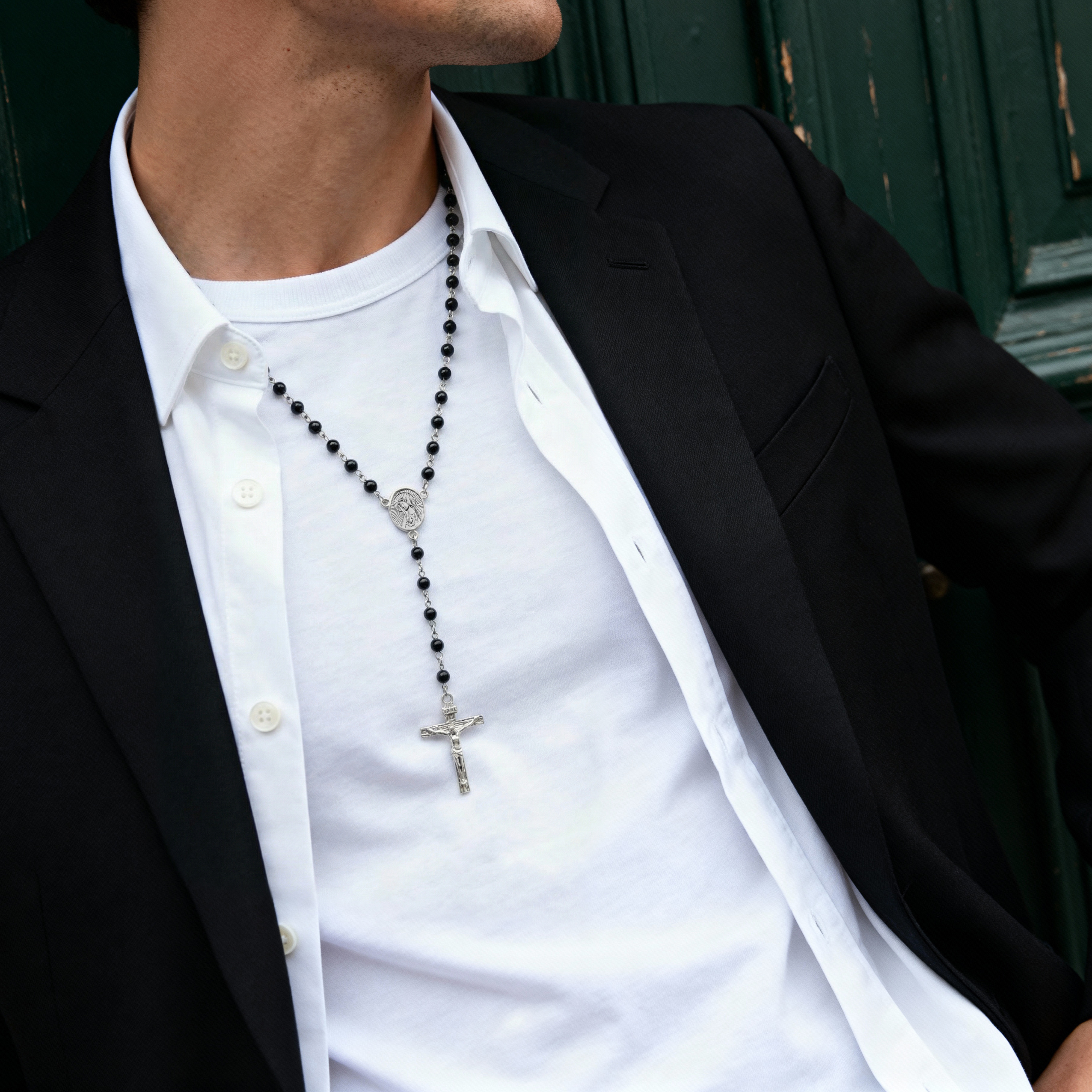 Varietas | Chapelet en acier chirurgical et pierre d'onyx - 2