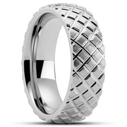 Hyperan | 1/3" (8 mm) Silver-tone Tire Pattern Titanium Ring
