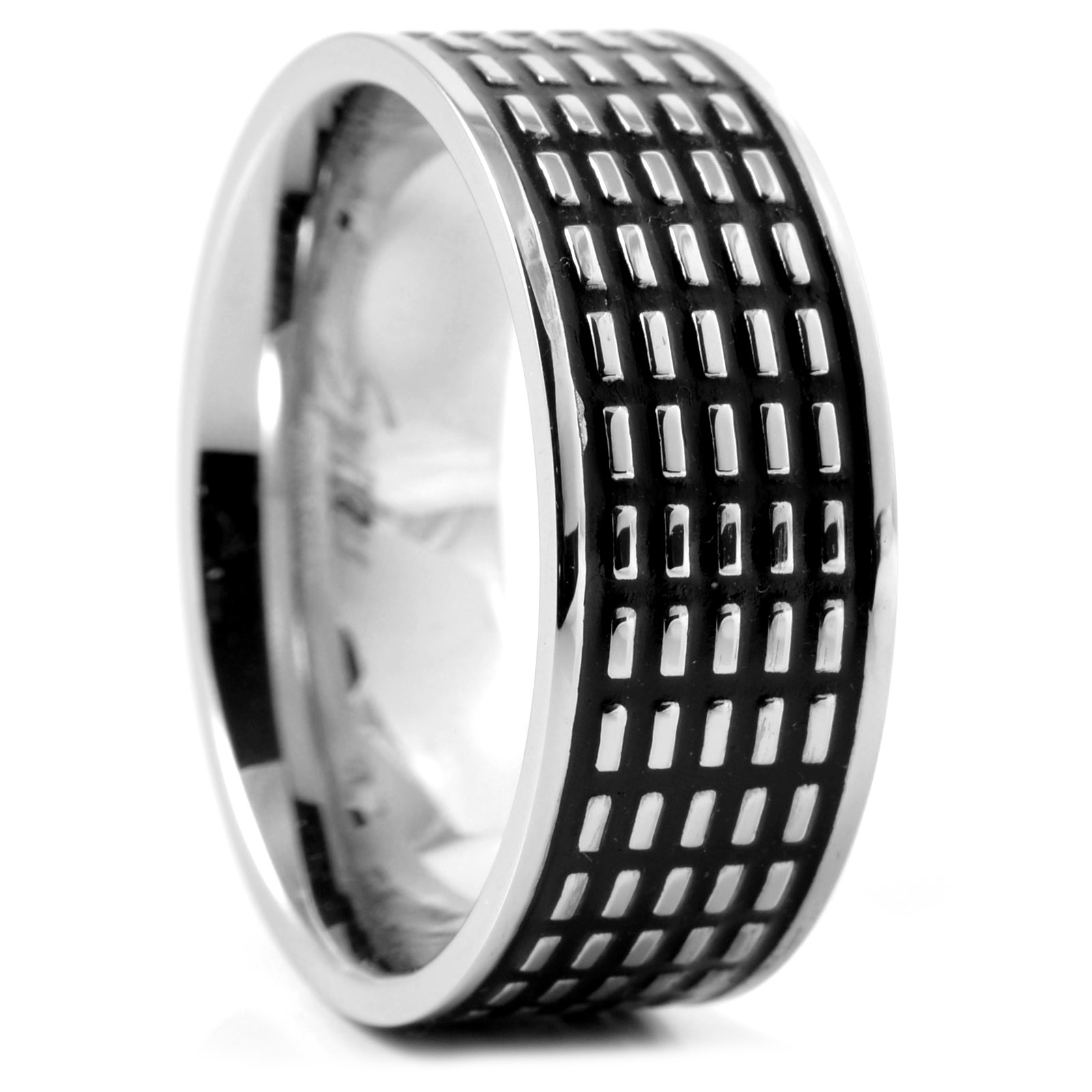 Ingesneden Stalen Ring met Zwart Detail - 1