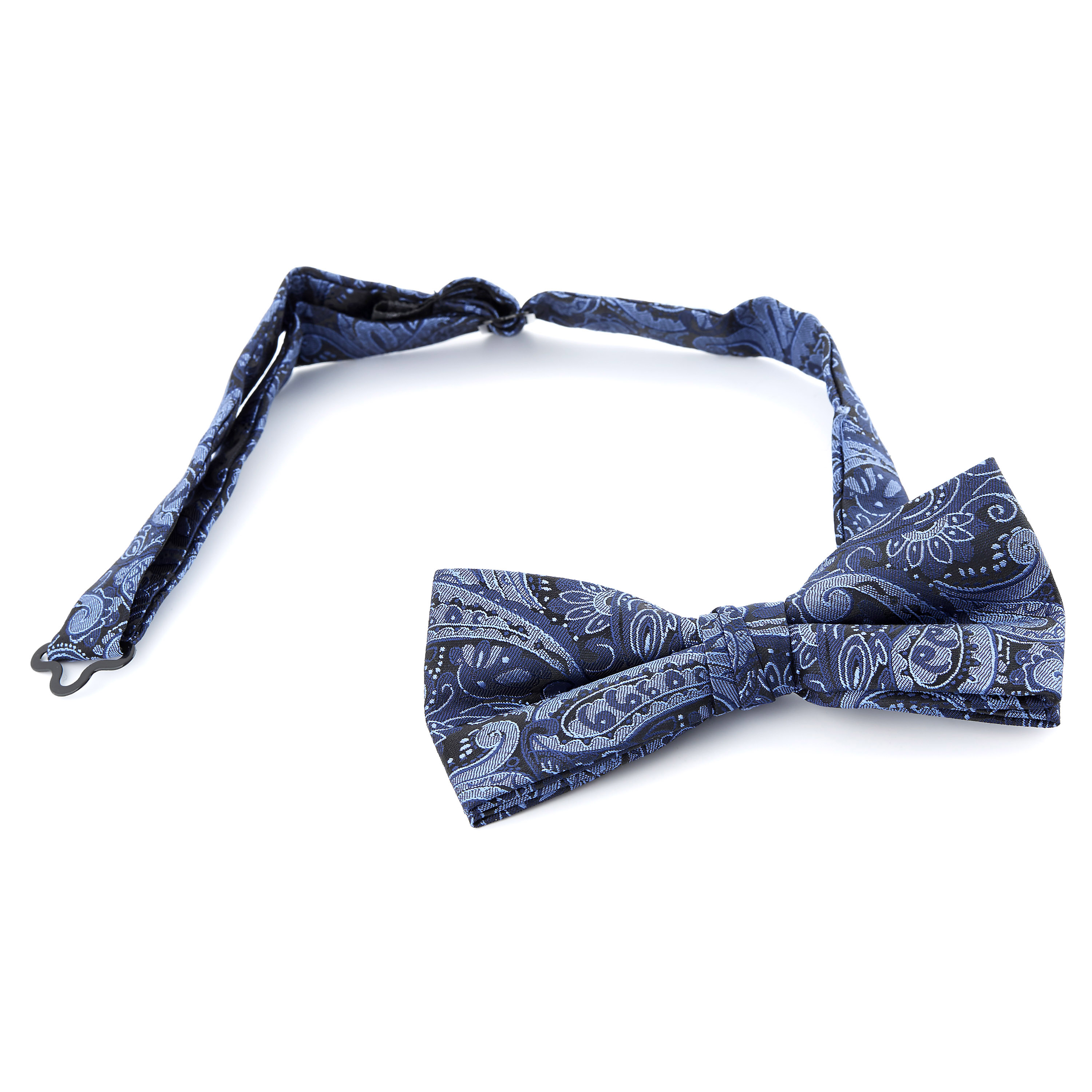 Modrý polyesterový uviazaný motýlik s Paisley vzorom - 2