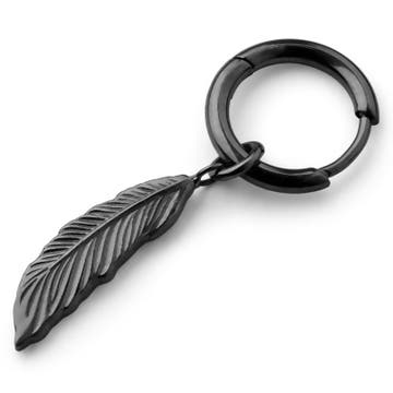 Black Titanium Drop Hoop Earring With Feather Charm