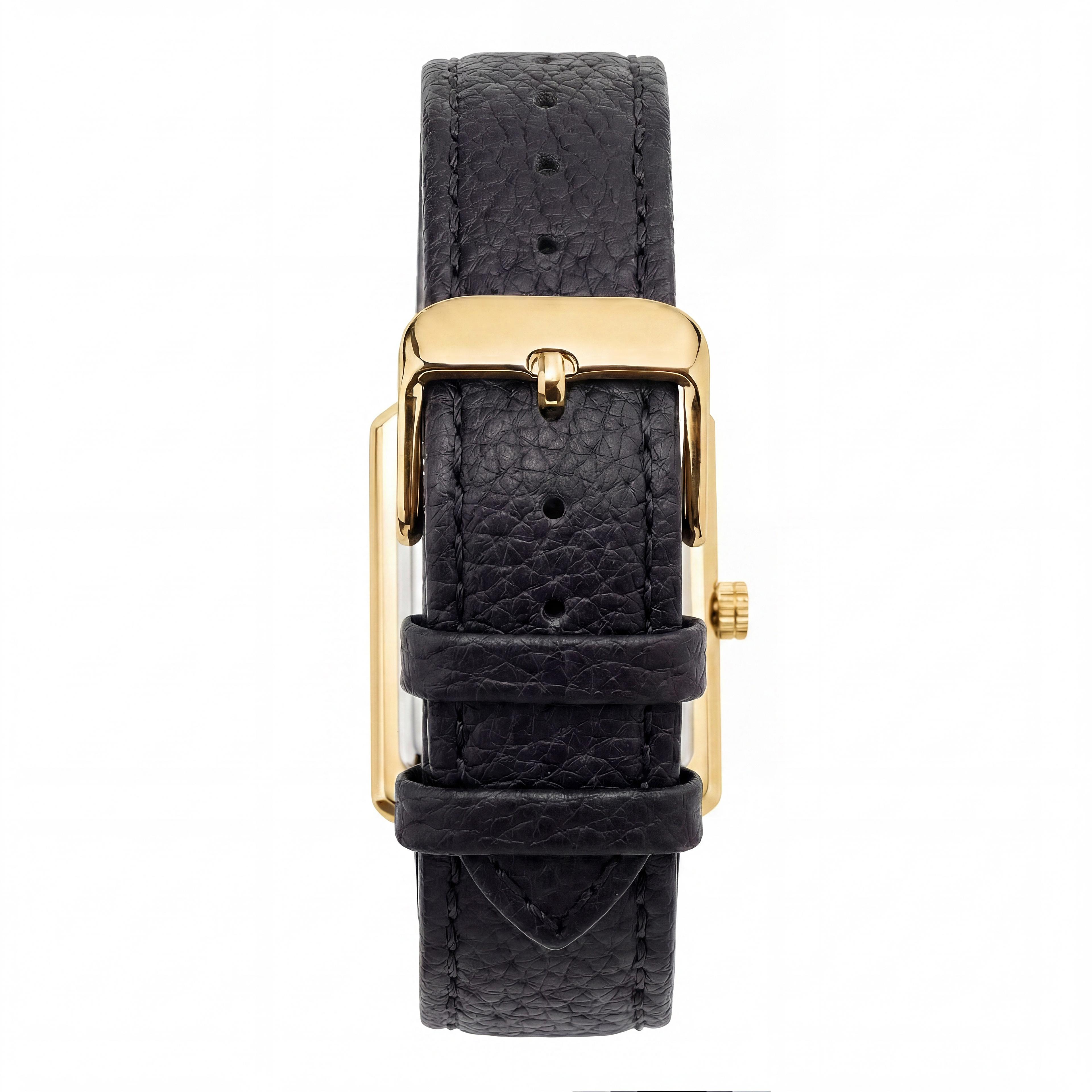 Legacy | Retro Squared Gold-tone Watch with Cream Roman Dial and Black Leather Strap - 4