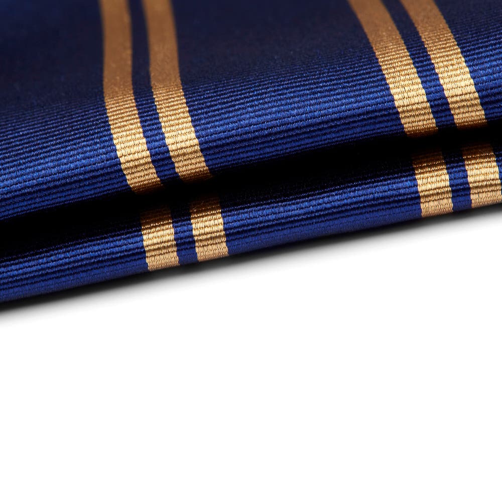 hover: Gold Twin Stripe Navy Silk Pocket Square hover: Gold Twin Stripe Navy Silk Pocket Square
