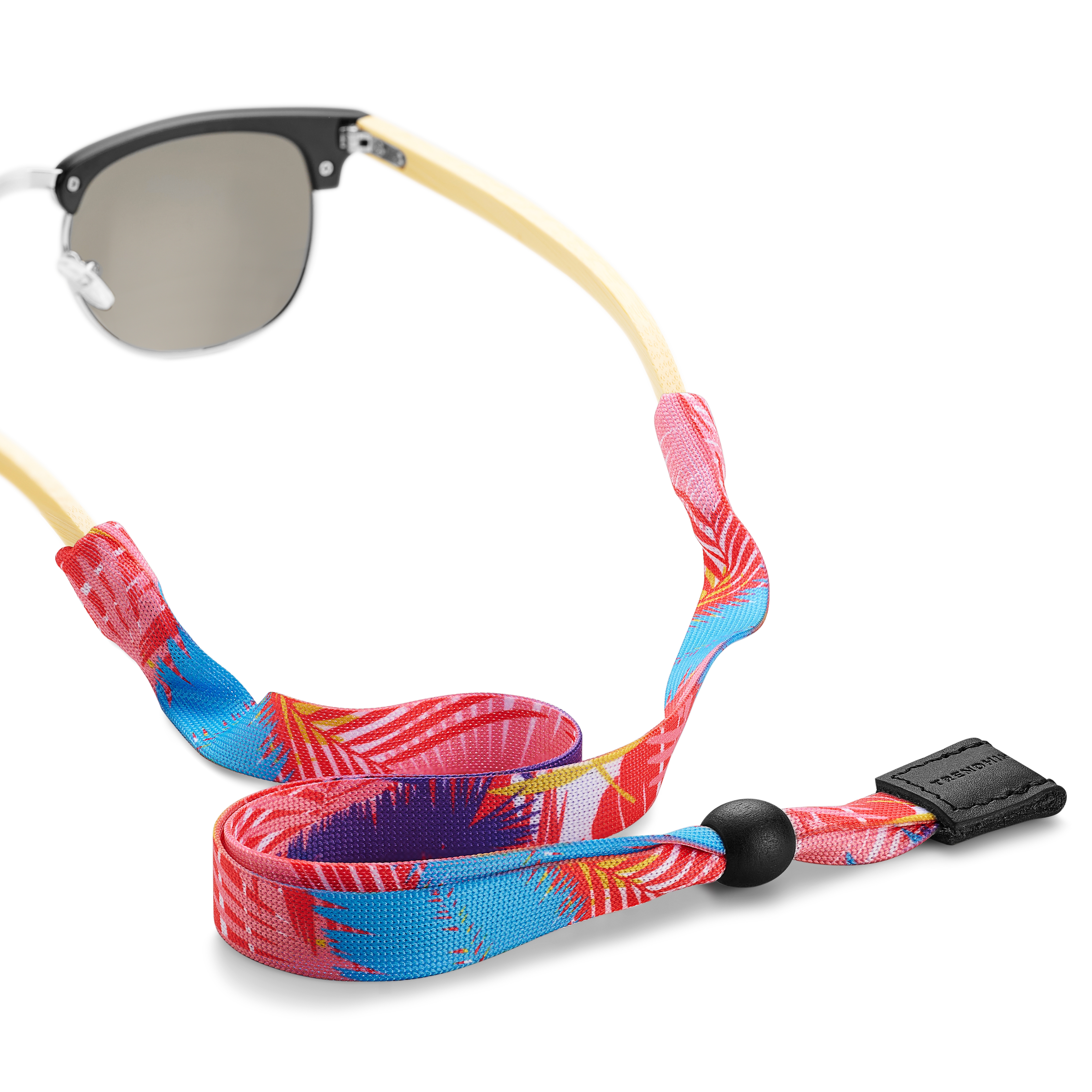 Wide Pink, Blue & Leather Tropical Sunglasses Strap - 6