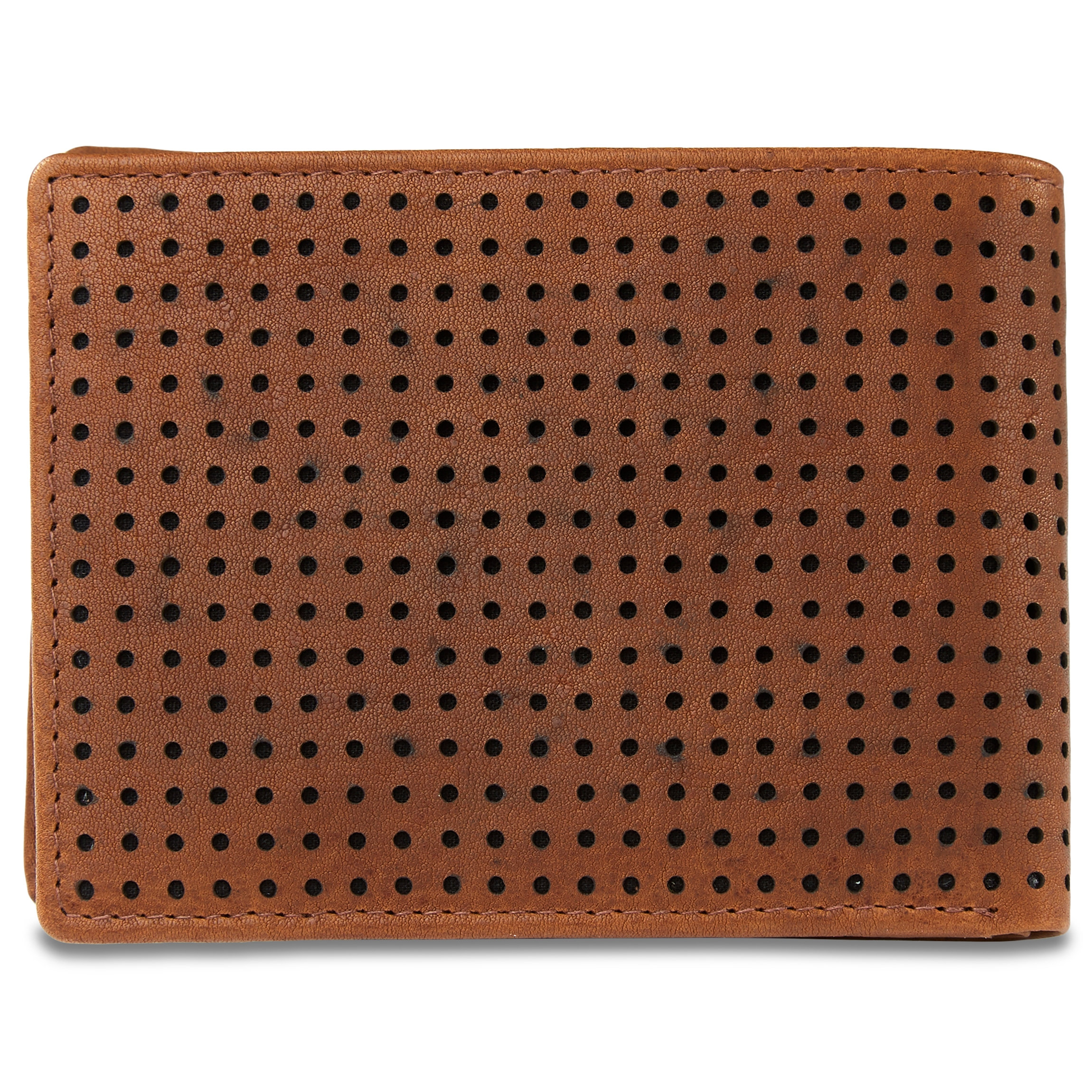 Perforated Tan Cambodia Leather RFID Wallet - 4