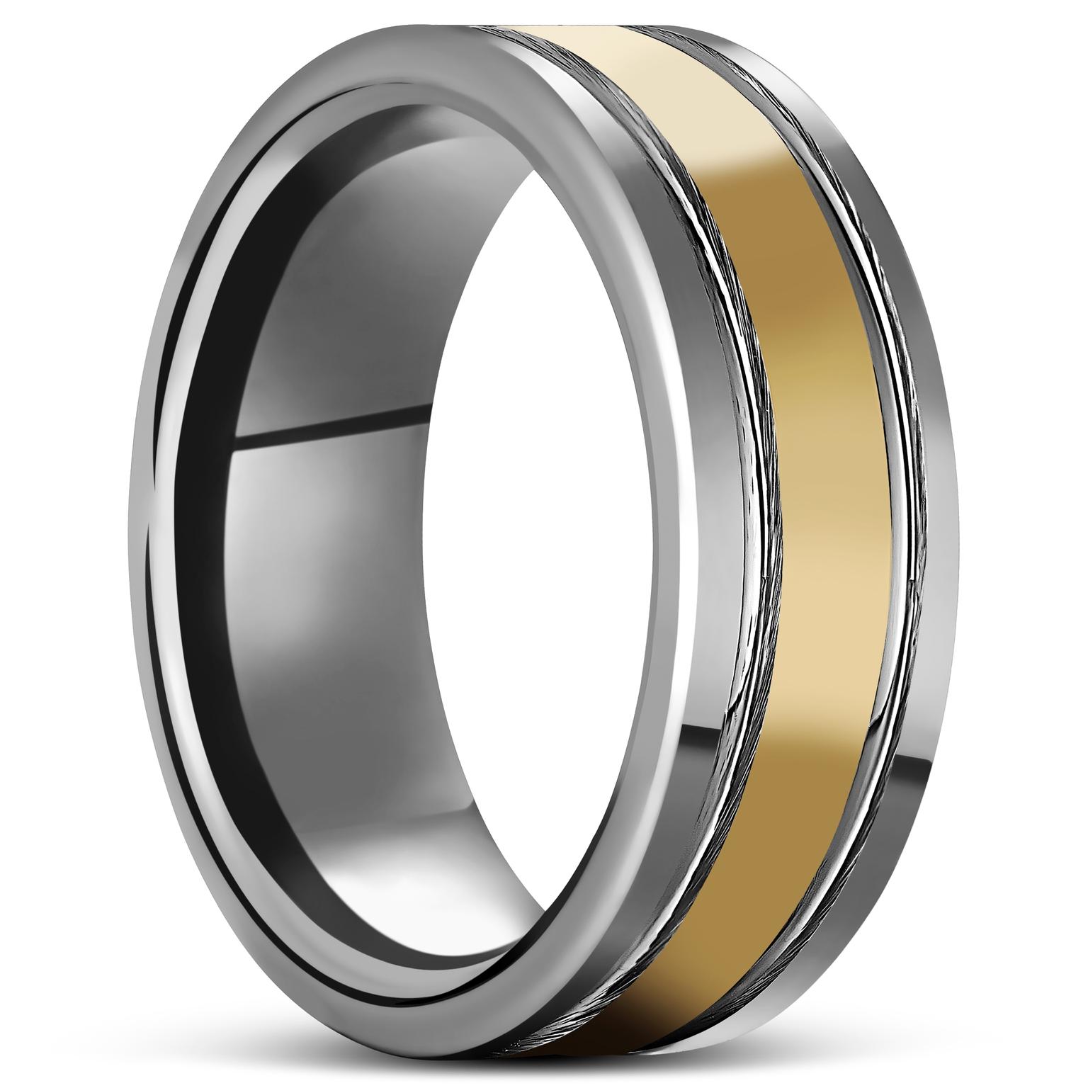 Terra | Bague en carbure de tungstène argenté et doré 8 mm Terra | Bague en carbure de tungstène argenté et doré 8 mm