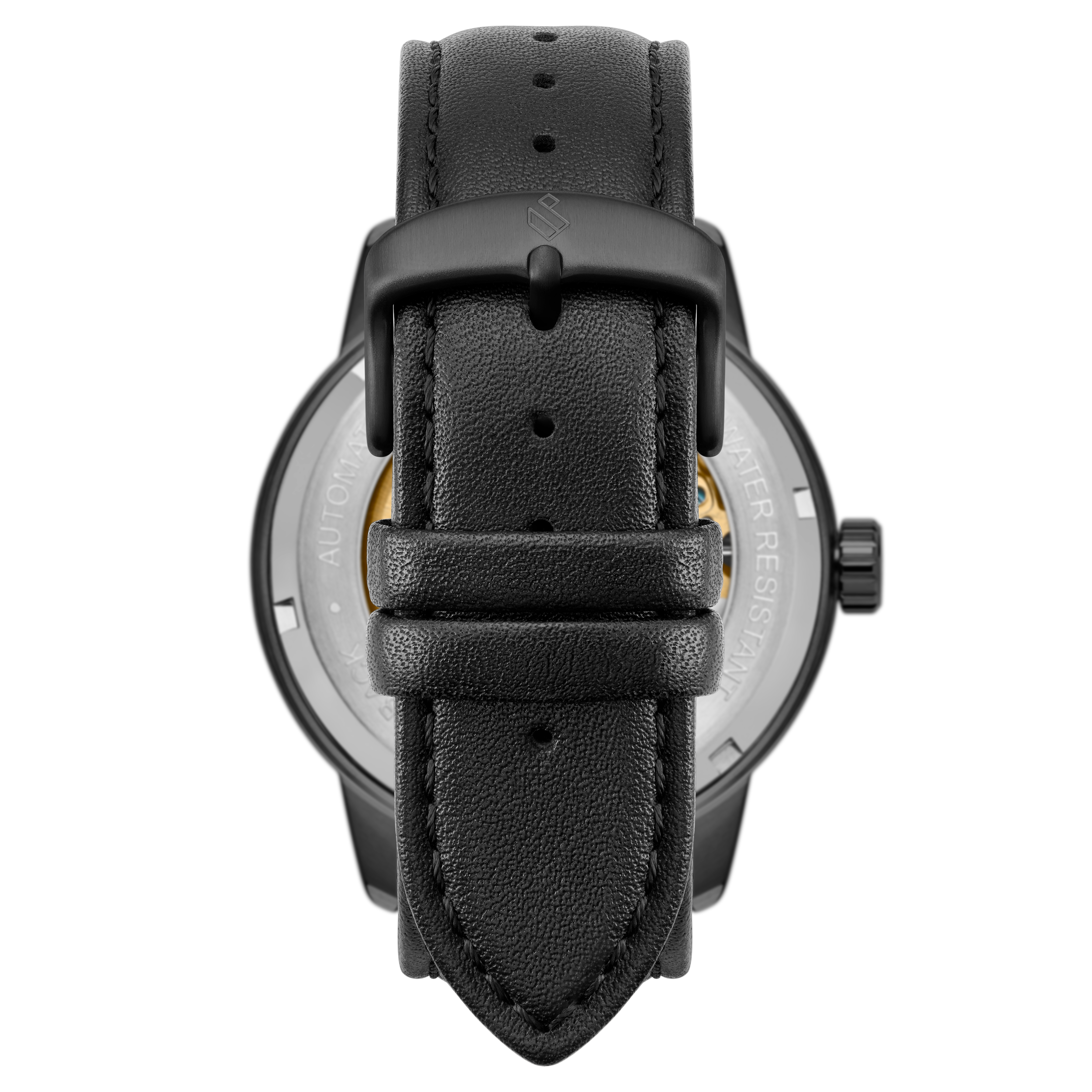 Dante II | Goldfarbene Skelettuhr mit schwarzen Lederarmbändern - 7