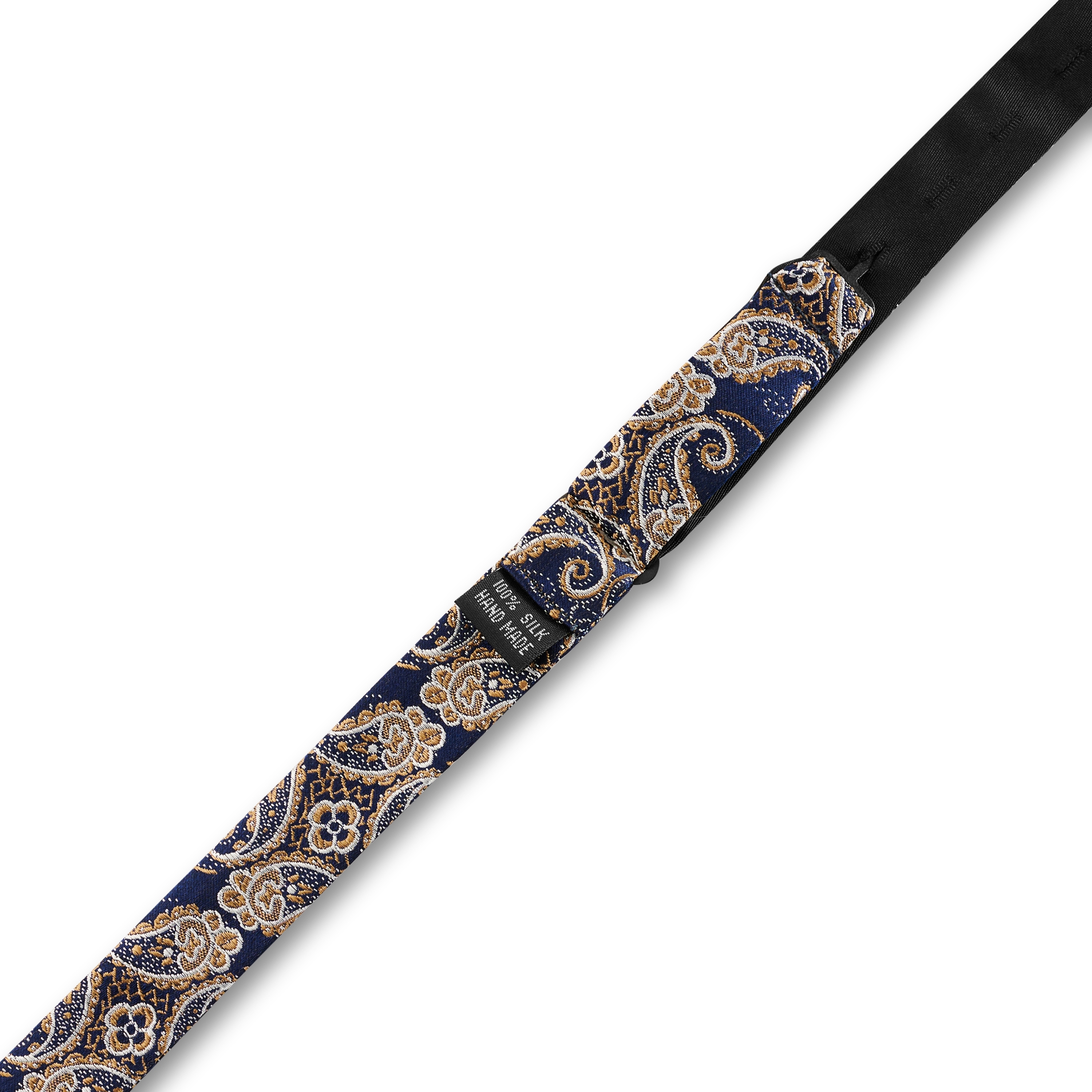 Копринена папийонка за самозавързване със сини и златисти пейсли мотиви - 5