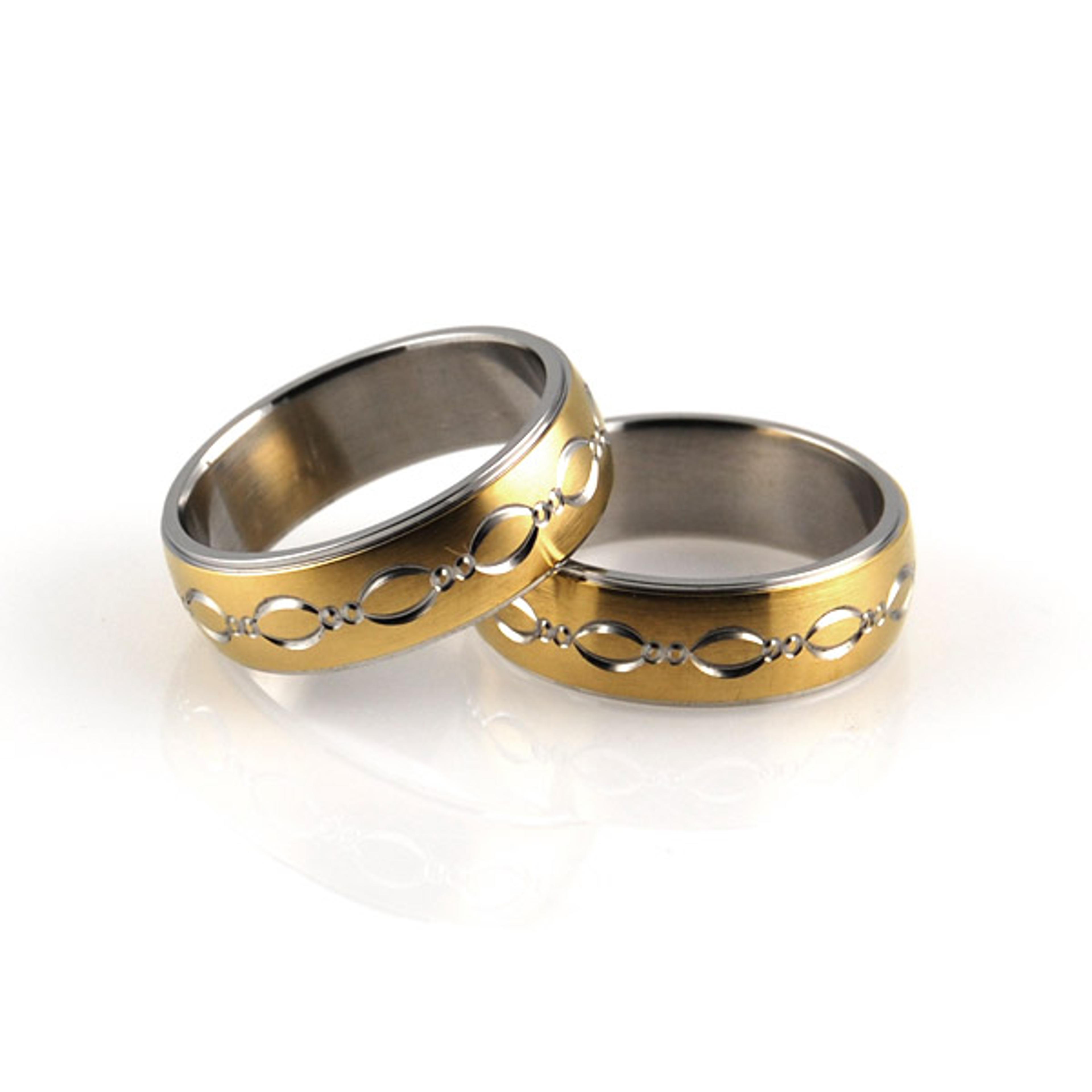 Goudkleurig patroon stalen ring - 1