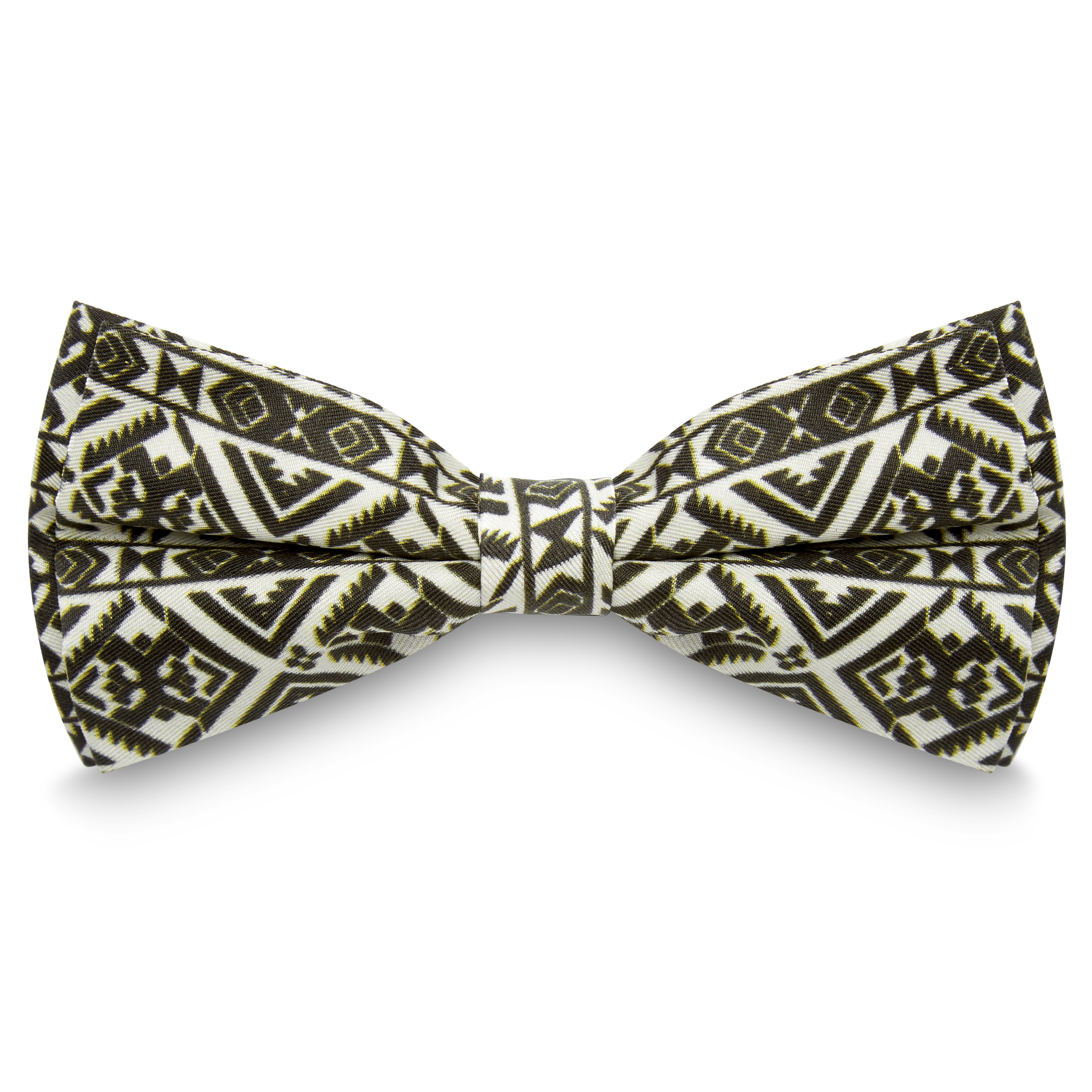 White & Olive Green Cotton Pre-Tied Bow Tie - 1