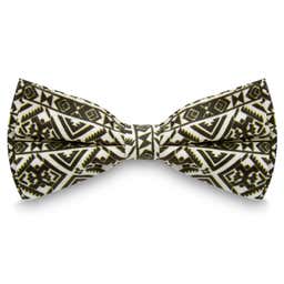 White & Olive Green Cotton Pre-Tied Bow Tie