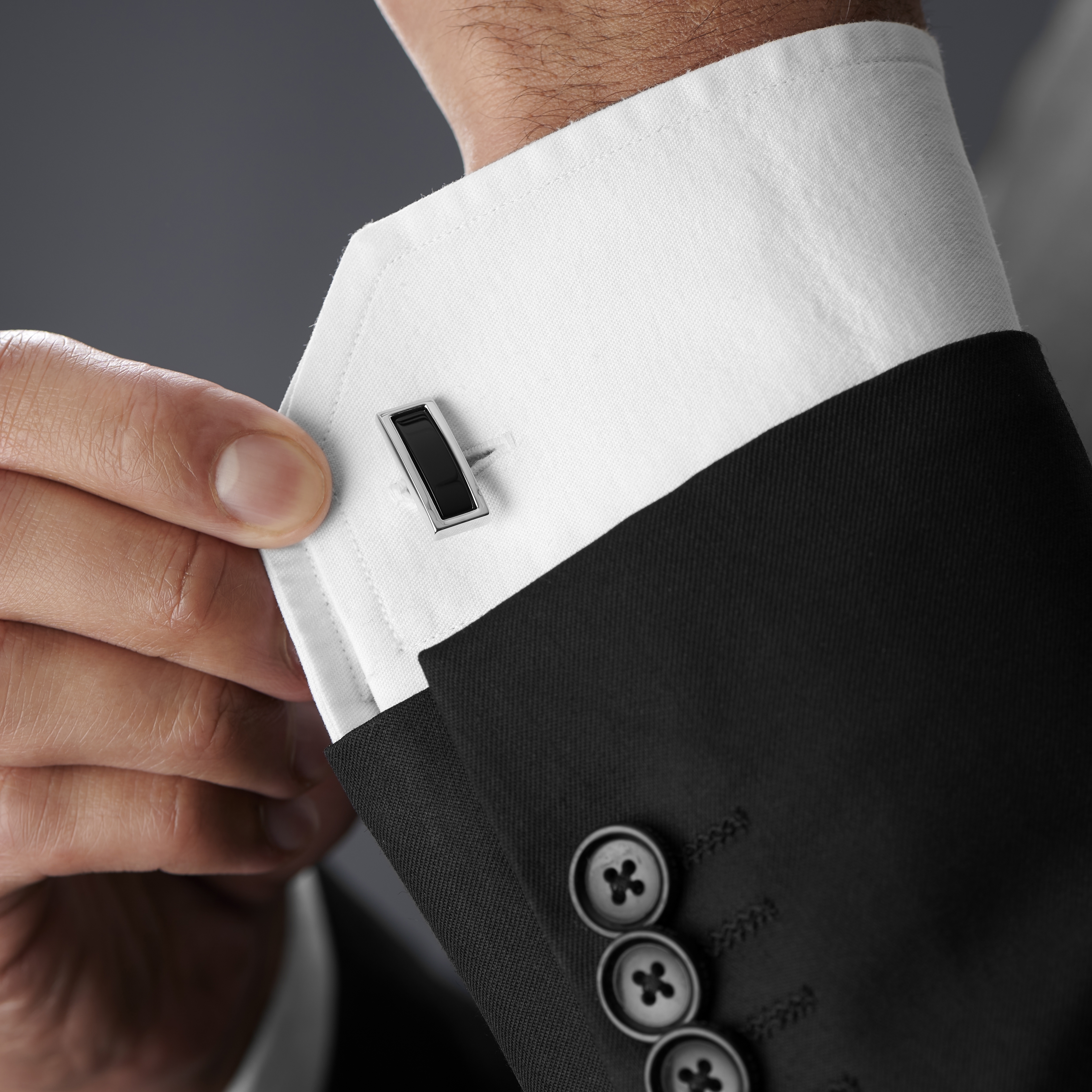 Zwarte &amp; Zilverkleurige Langwerpige Manchetknopen  - 2