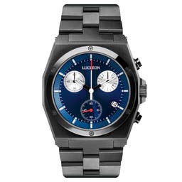 Ray | Black Stainless Steel Chronograph Watch With Blue Dial