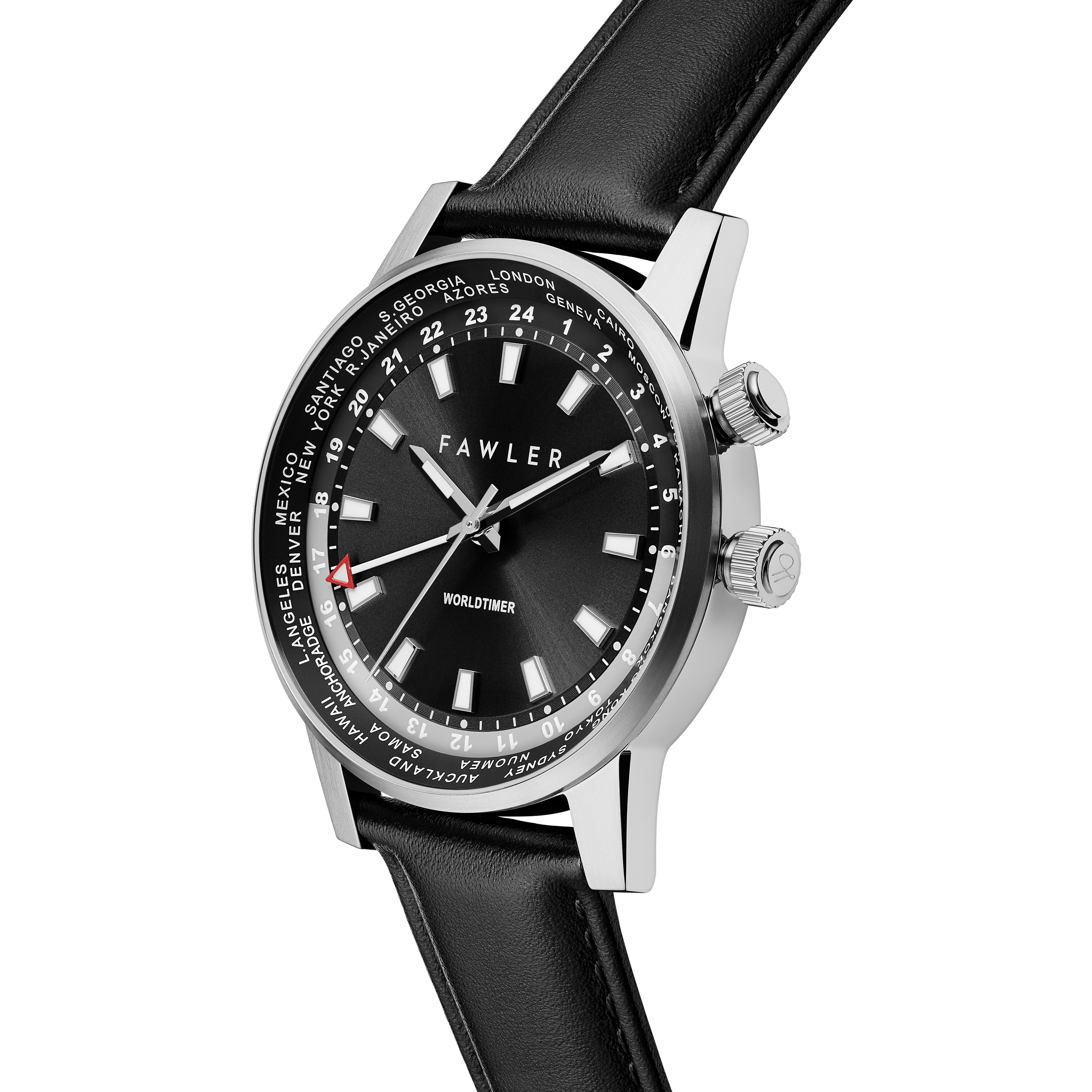 Gentium | Black Stainless Steel World-time GMT Watch - 3