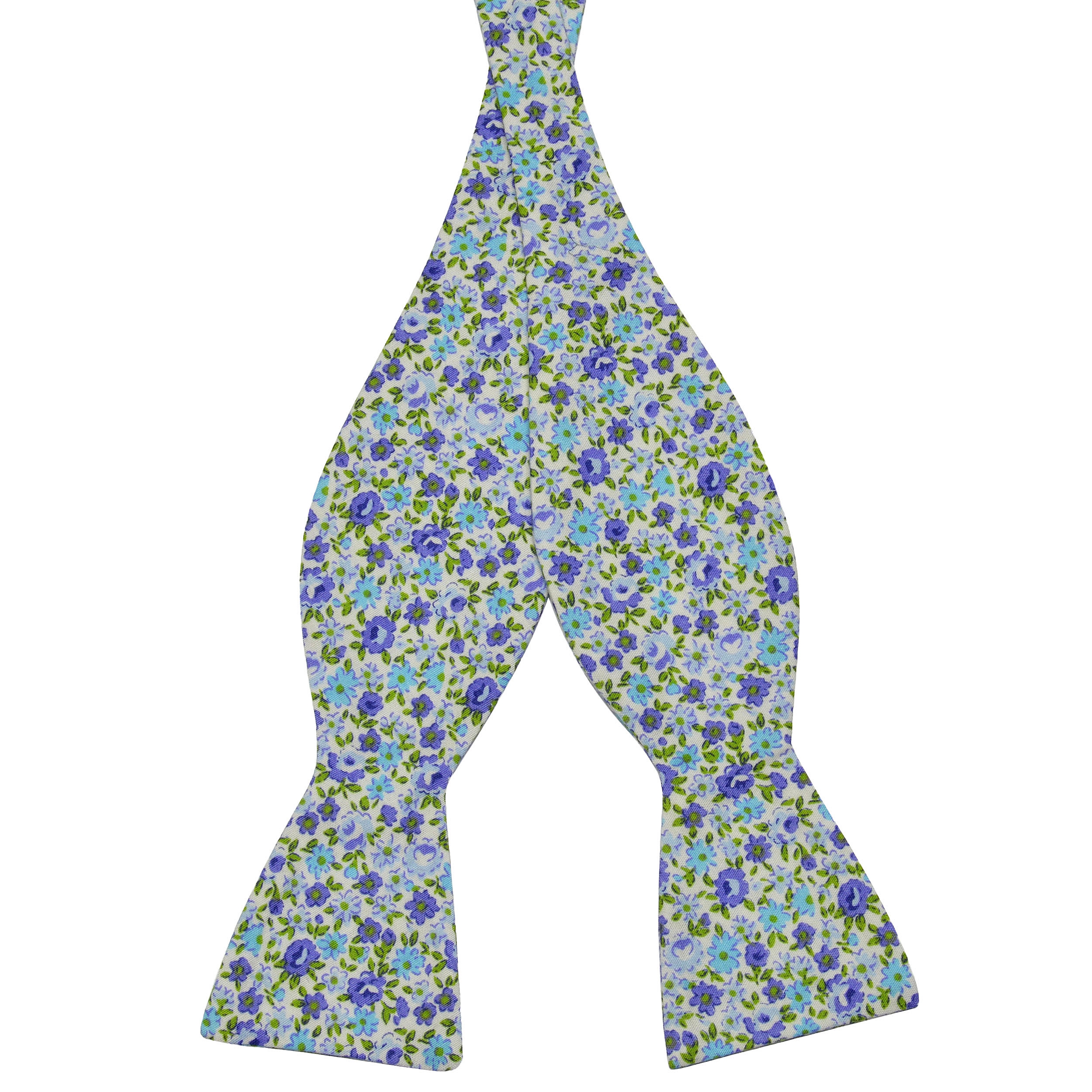 Blå Blommig Oknuten Bomullsfluga - 1