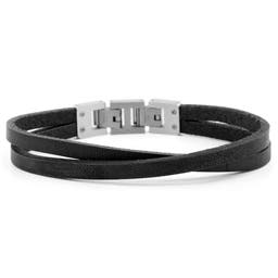 Black Leather & Steel Single Strap Bracelet