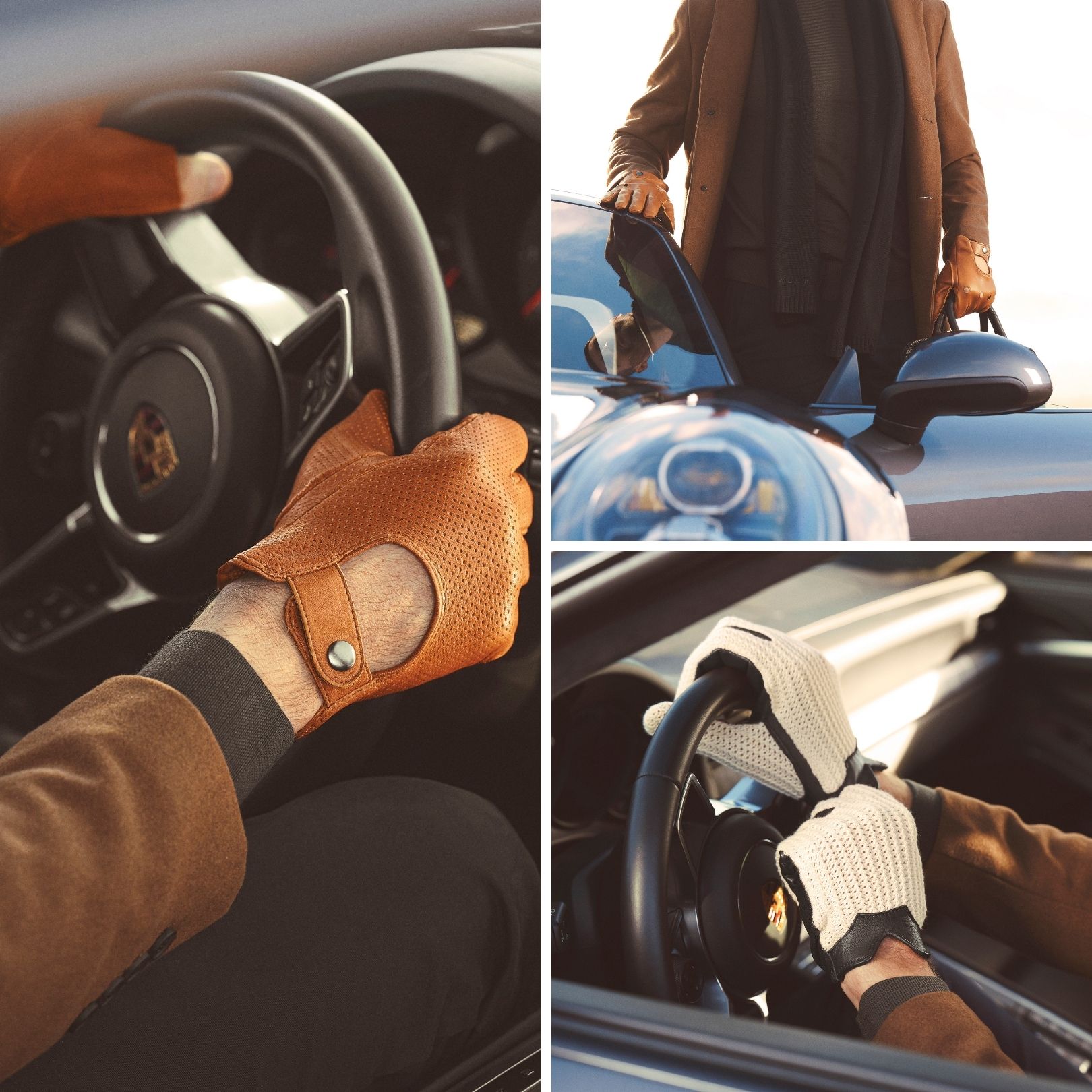 ZLUXURQ Guanti Da Guida In Pelle Di Pecora - Uomo, Morbidi, Touchscreen E Mesh Traspirante