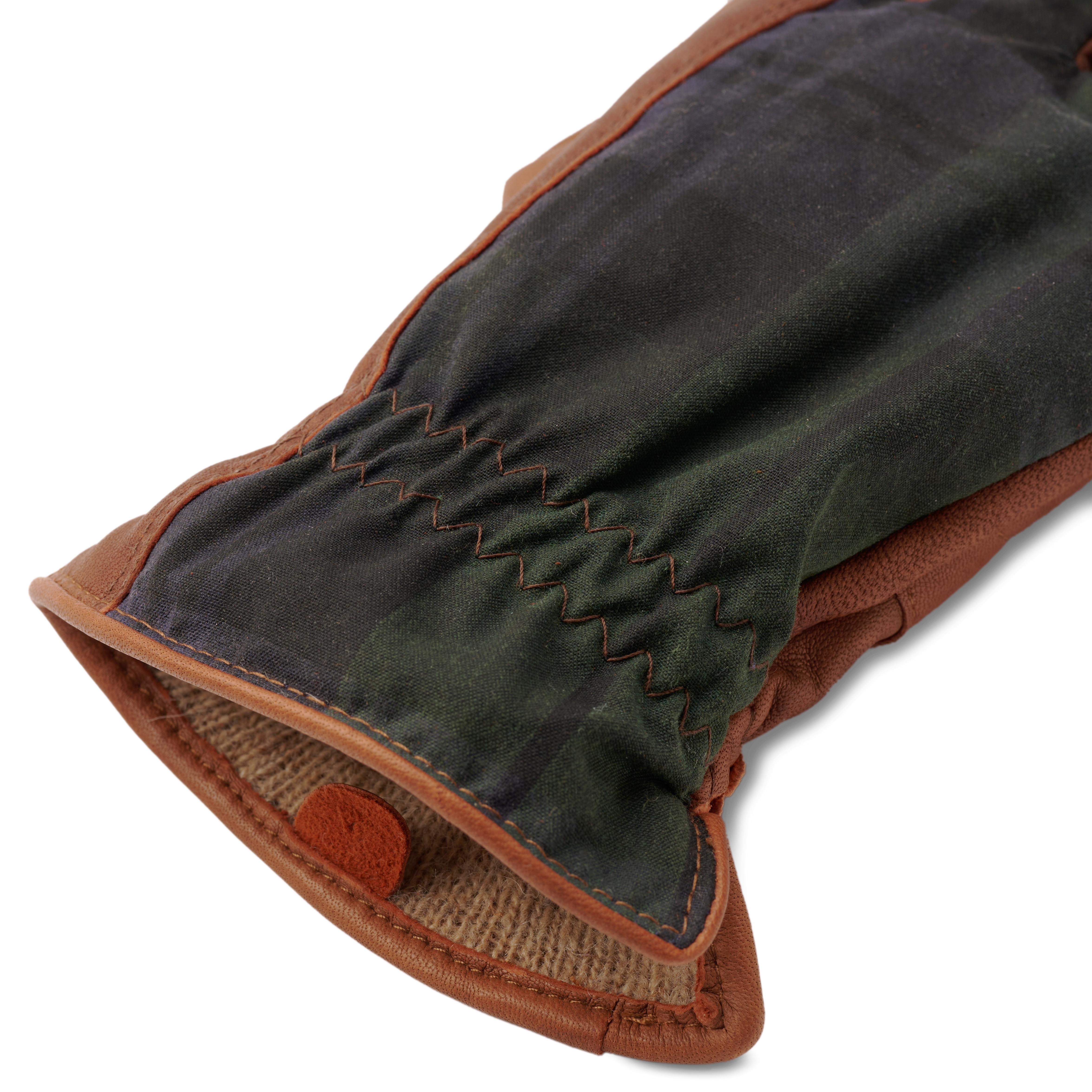 Kellanruskeat ruudulliset nahka ja villa käsineet - 5