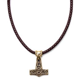 Brown Leather With Gold-Tone Thor's Hammer Necklace