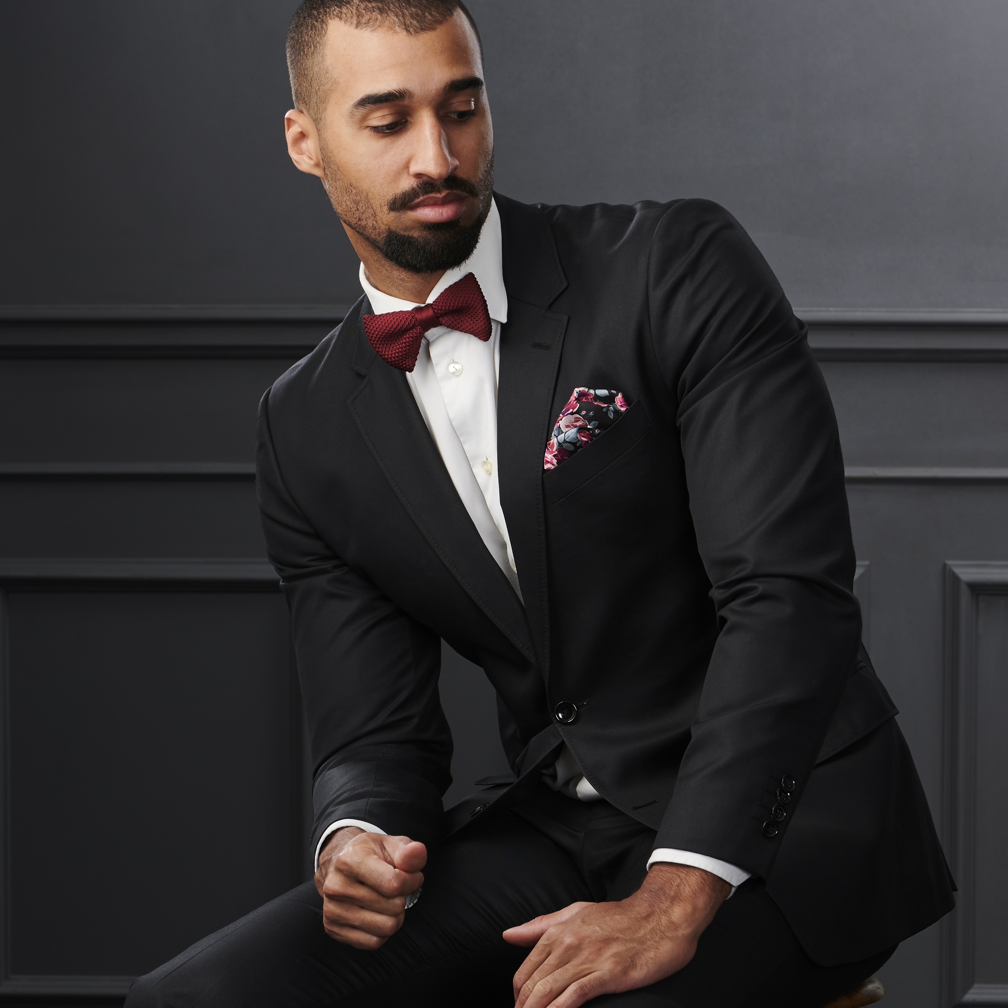 Boho | Black & Pink Roses Pattern Silk Pocket Square - 6