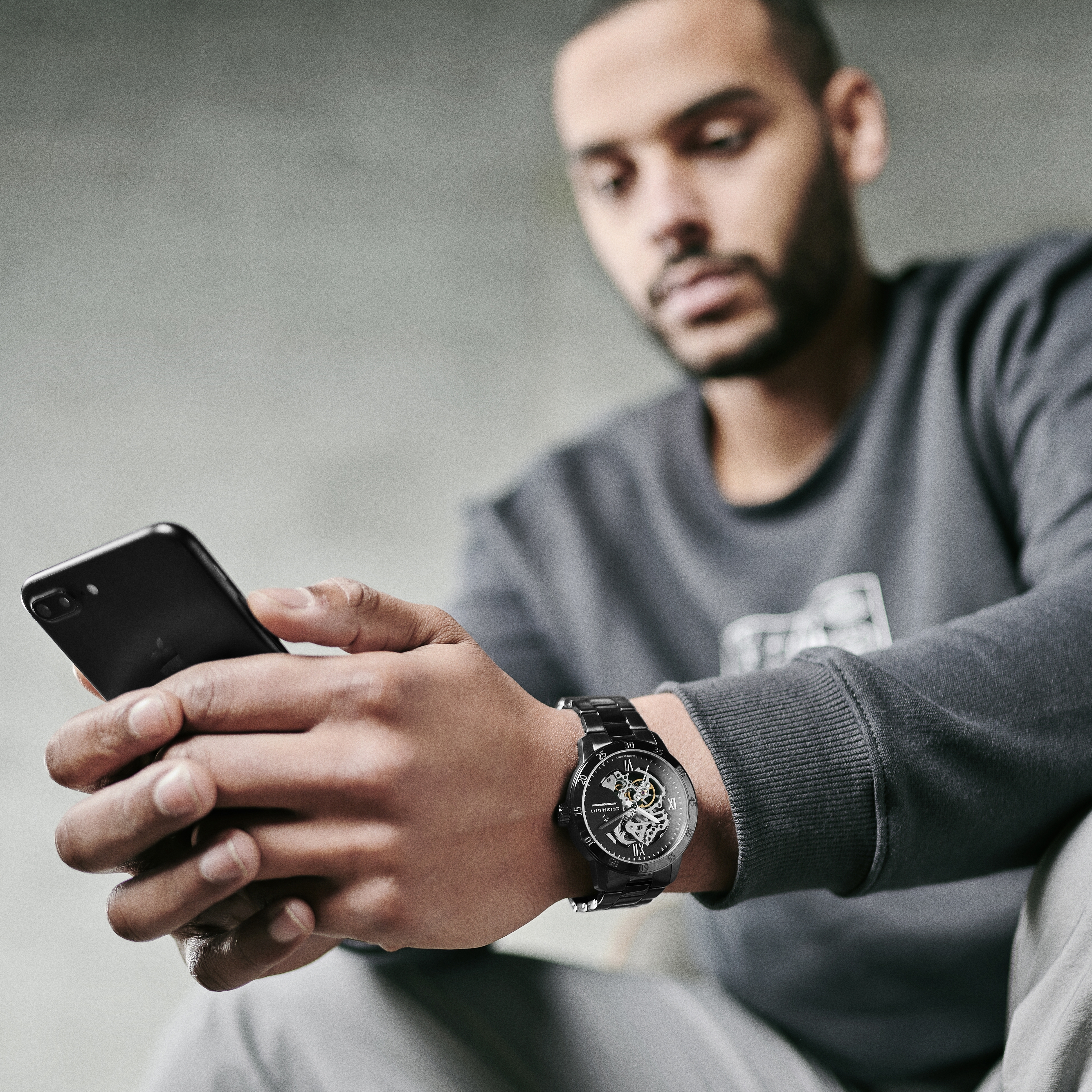 Dante II | Ceas cu decupaj negru cu mecanism argintiu - 4