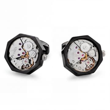 Mechanical Movement Cufflinks – Gunmetal Case with Silver Dial Mechanical Movement Cufflinks – Gunmetal Case with Silver Dial