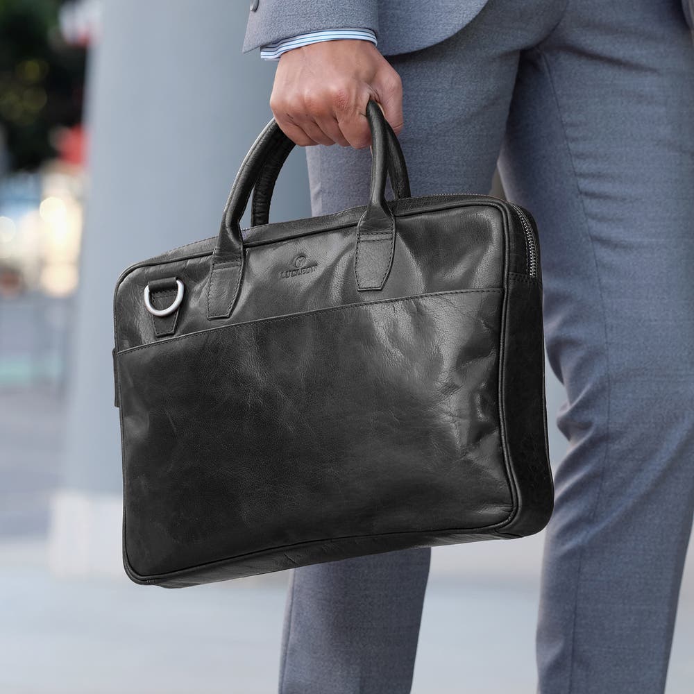 hover: Montreal Slim 13 "Executive čierna kožená taška hover: Montreal Slim 13 "Executive čierna kožená taška