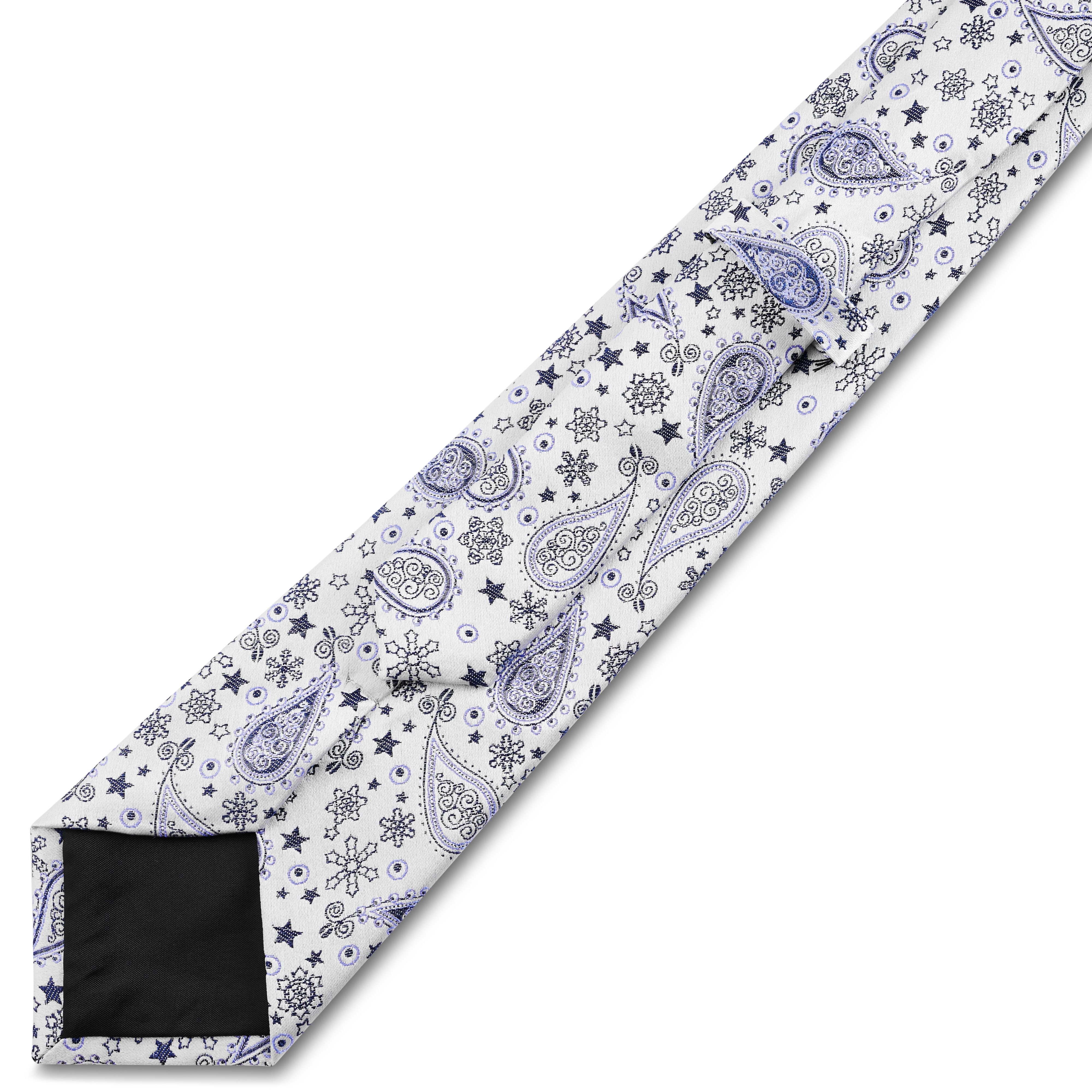 Cravate en soie à motif cachemire blanc et bleu | 8 cm - 5