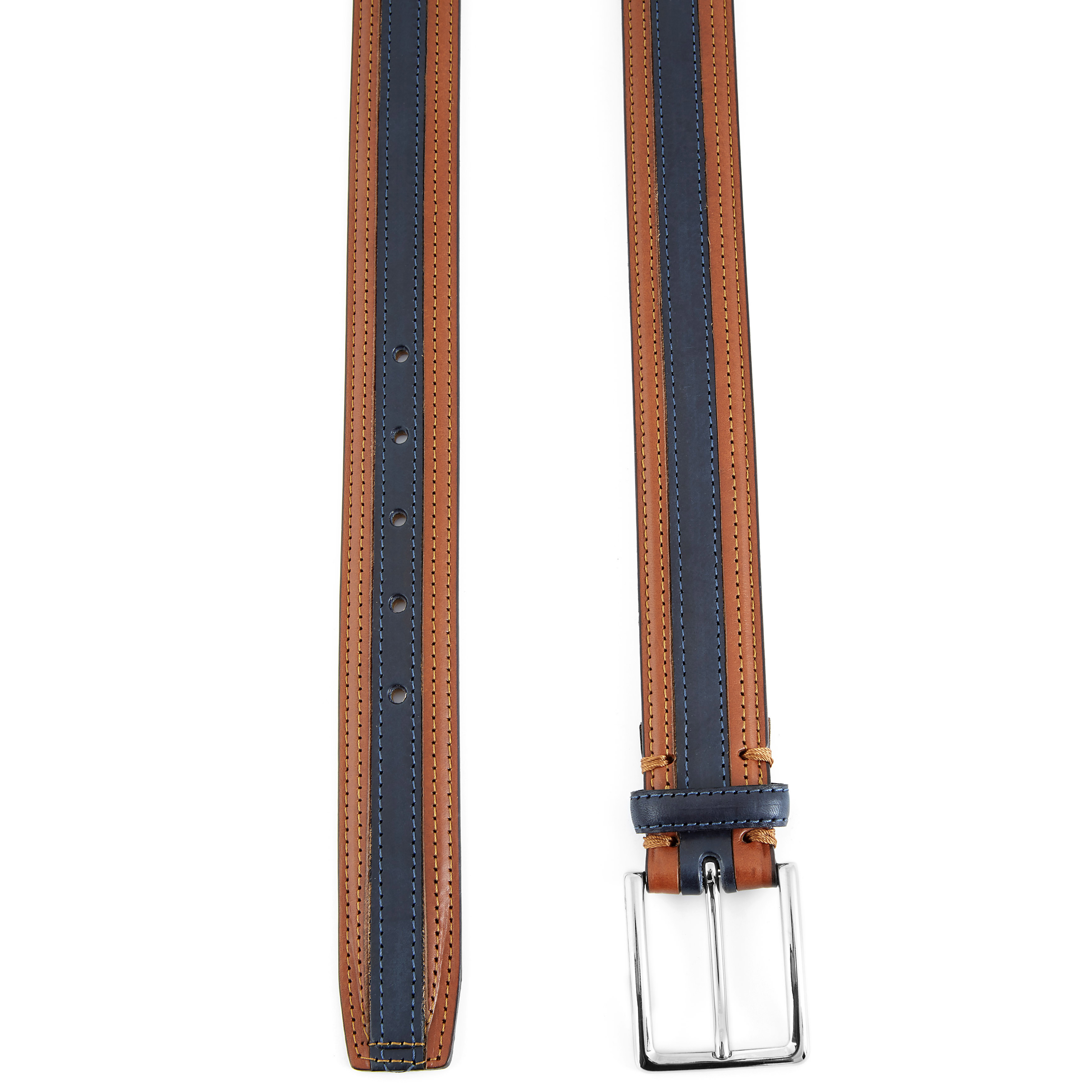 Prugasti smeđi i plavi kožni remen - 3