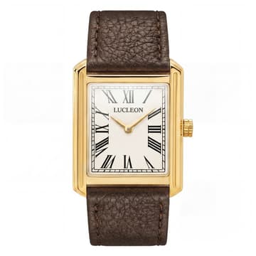 Legacy | Retro Guldtonet Firkantet Ur med Cremefarvet Urskive, Romertal & Brun Læderrem Legacy | Retro Guldtonet Firkantet Ur med Cremefarvet Urskive, Romertal & Brun Læderrem