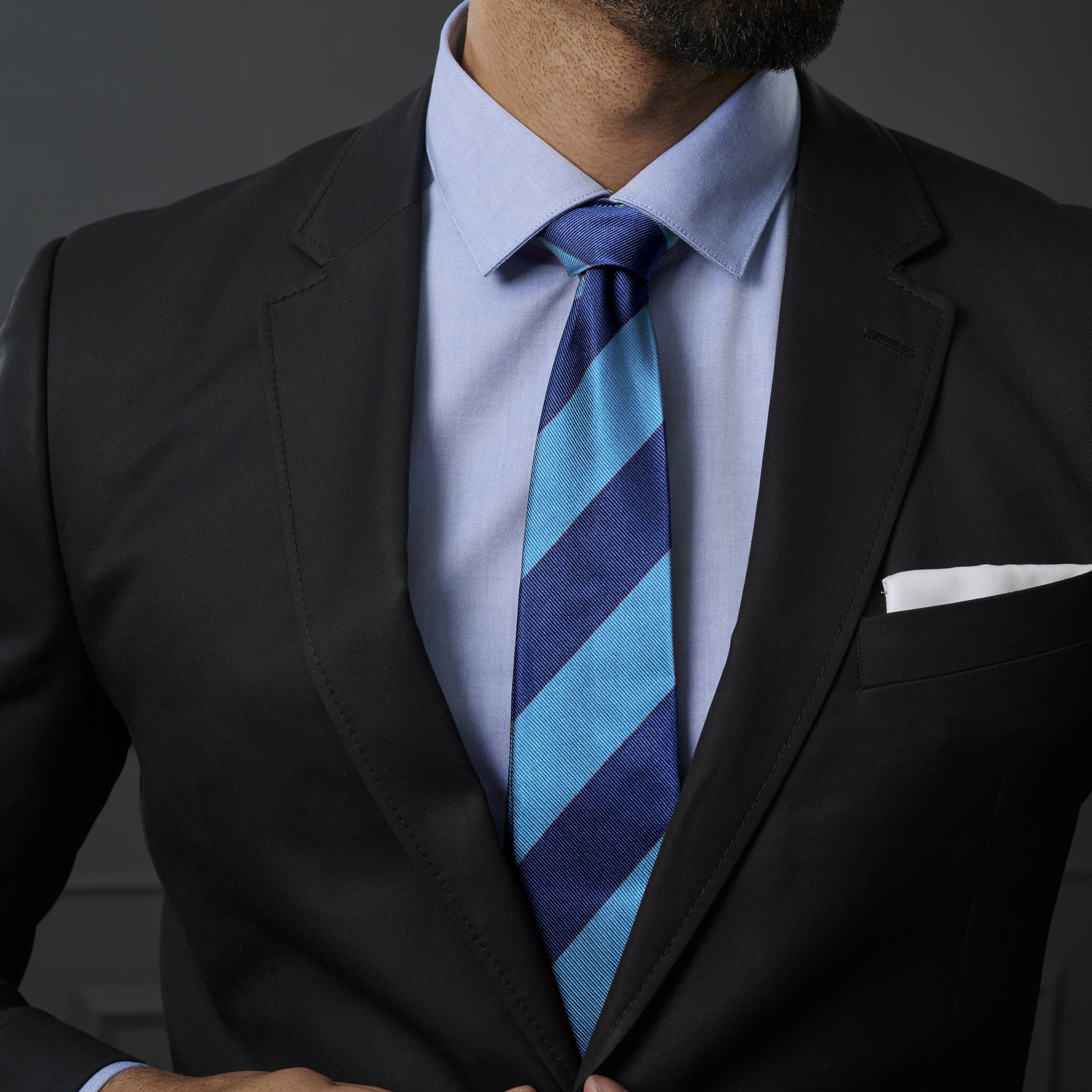 Cravate en soie à rayures bleu marine et marine métal - 8 cm - 3