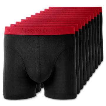 FlexFeel | Paquete de 10 calzoncillos bóxer de algodón negro con cinturilla roja FlexFeel | Paquete de 10 calzoncillos bóxer de algodón negro con cinturilla roja
