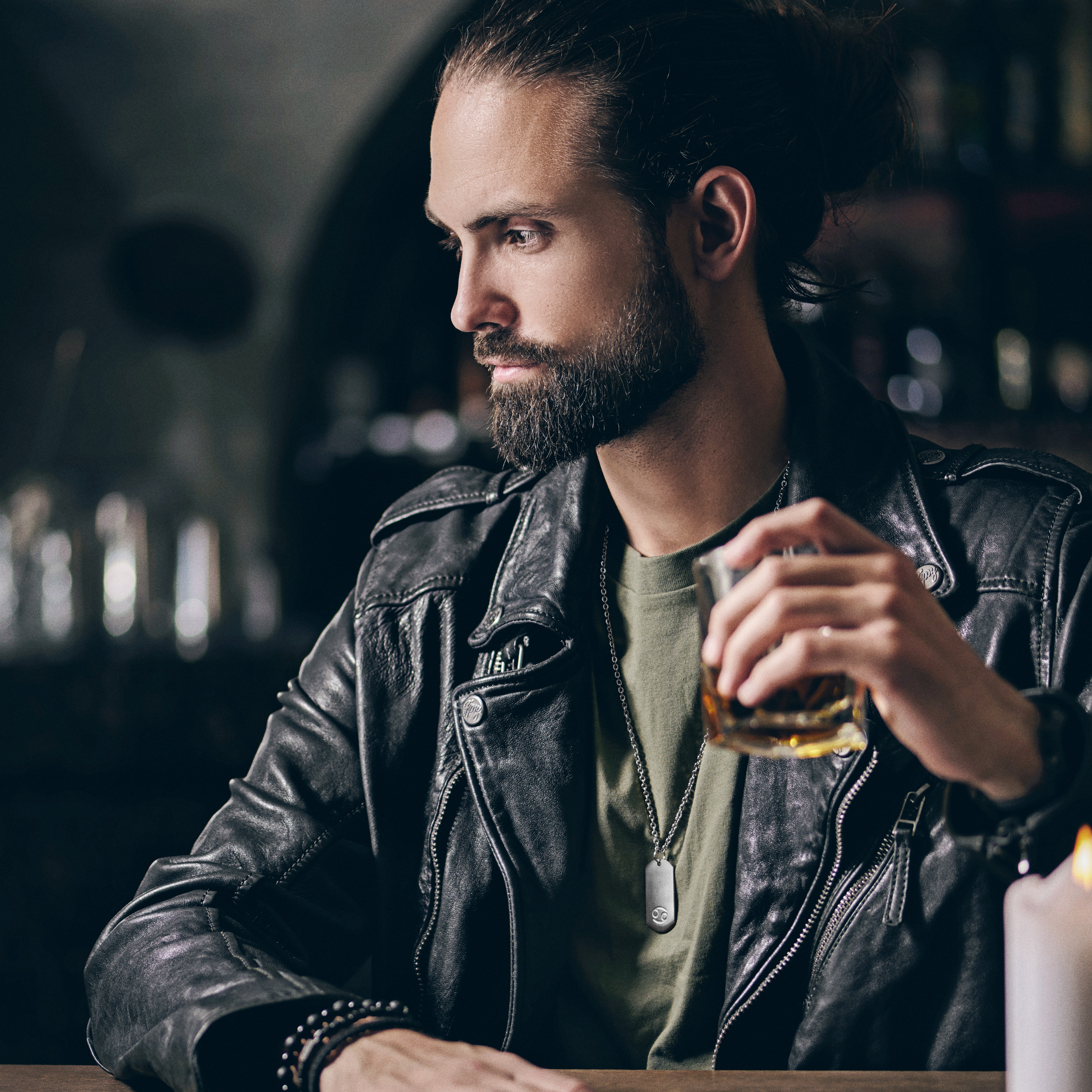 Zodiac | Silver-Tone Stainless Steel Cancer Star Sign Dog Tag Cable Chain Necklace - 4