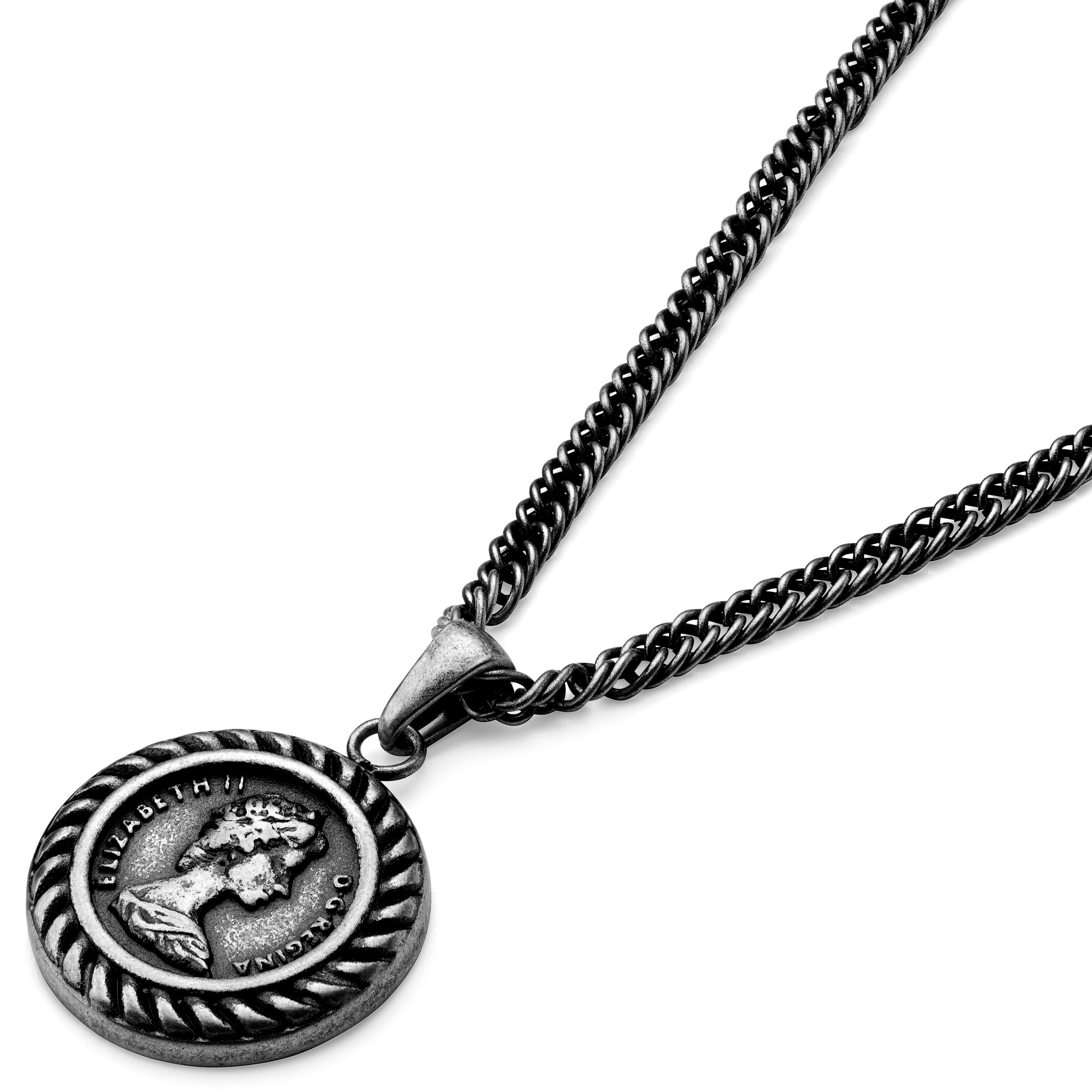 Sanctus | Vintage hopeanvärinen Elizabeth II -kaulakoru - 6