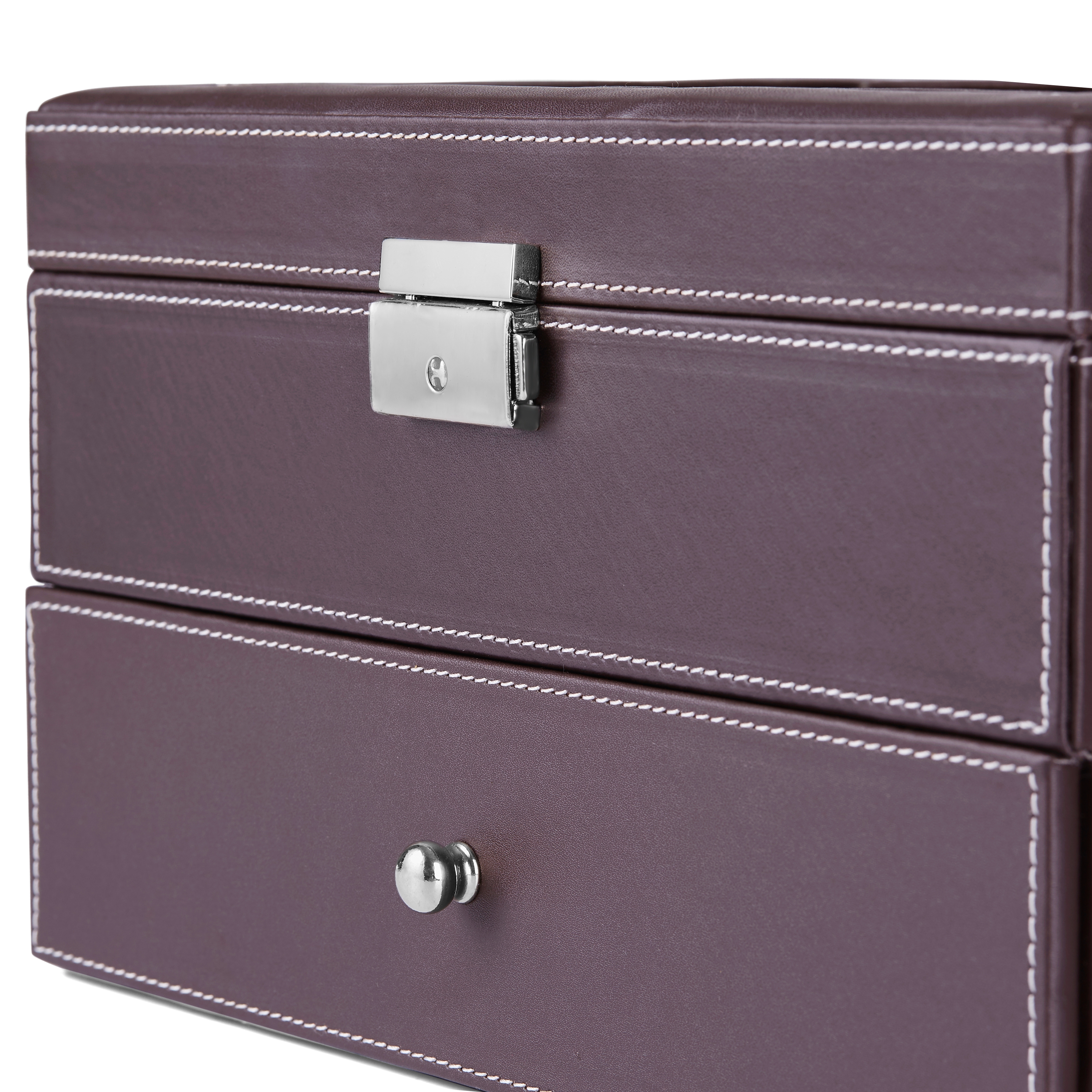 Brun Konstläder Klocklåda i Två Våningar - 20 klockor - 6