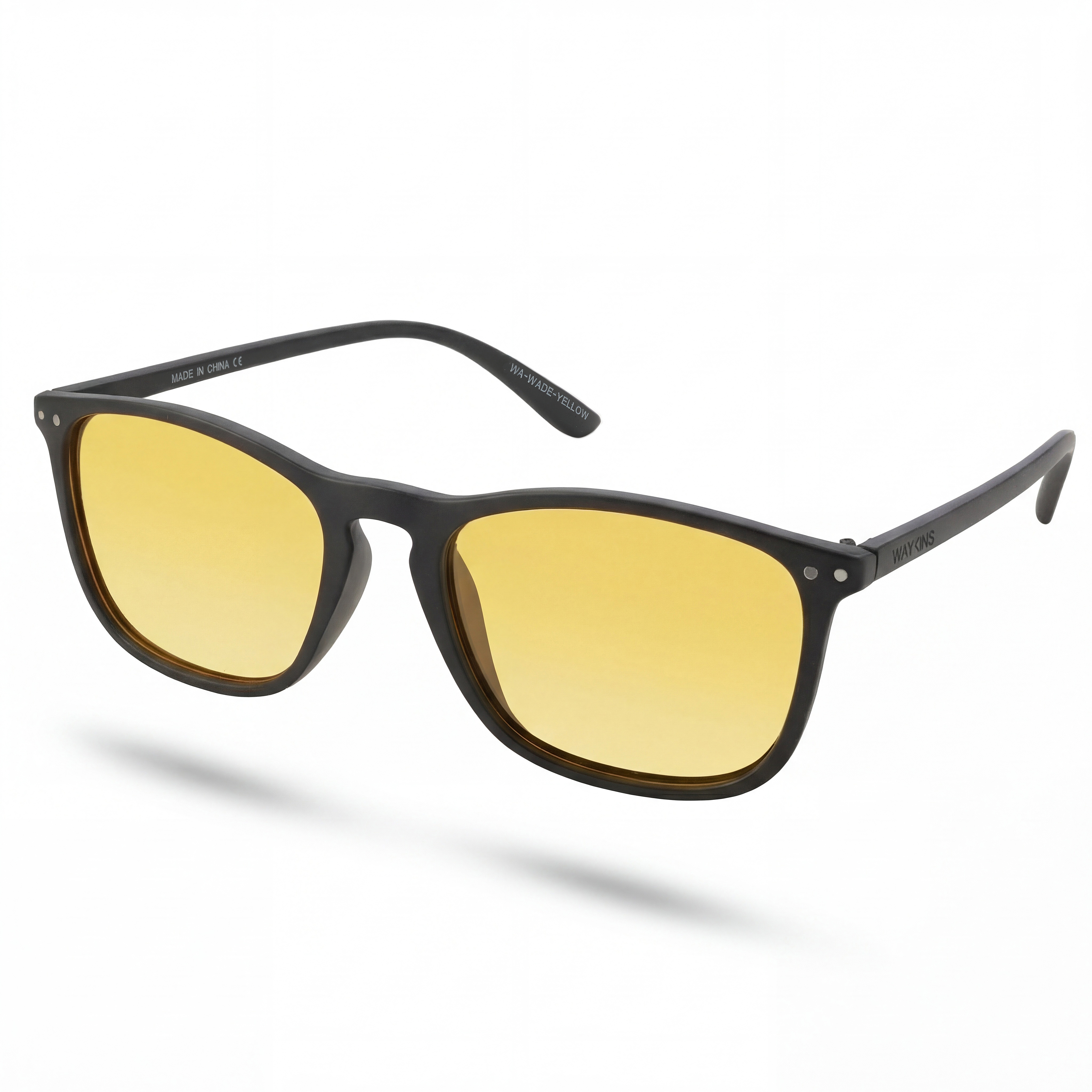 Wade | Rechteckige Sonnenbrille mit gelber Linse & schwarzem Rahmen - 3