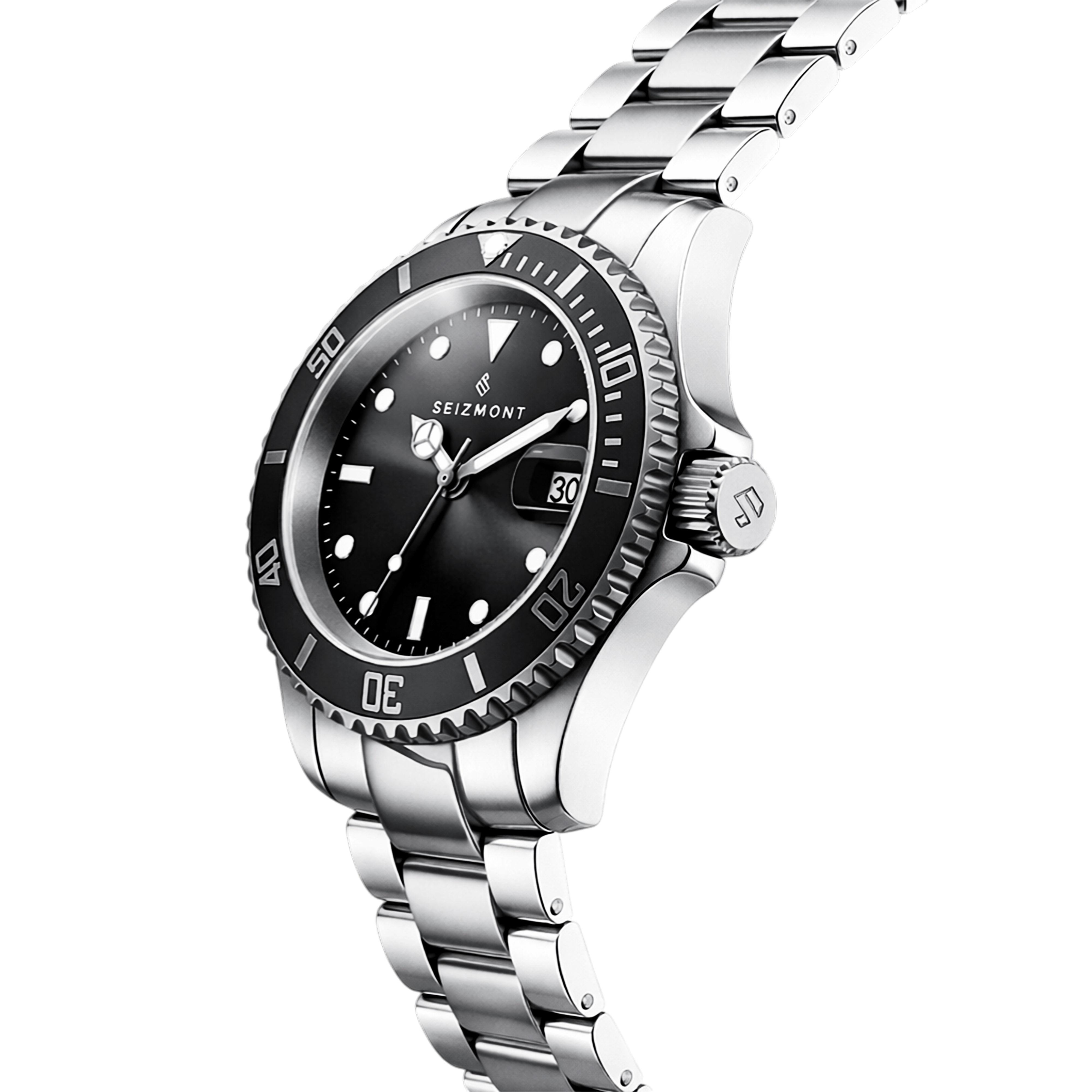 Tide II | シルバー調 ダイバーズウォッチ（ブラック 文字盤 / サイクロップレンズ） - 2