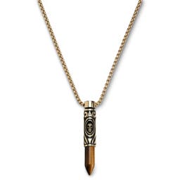 Rico | Gold-tone Stainless Steel & Yellow Tiger's Eye Bullet Necklace