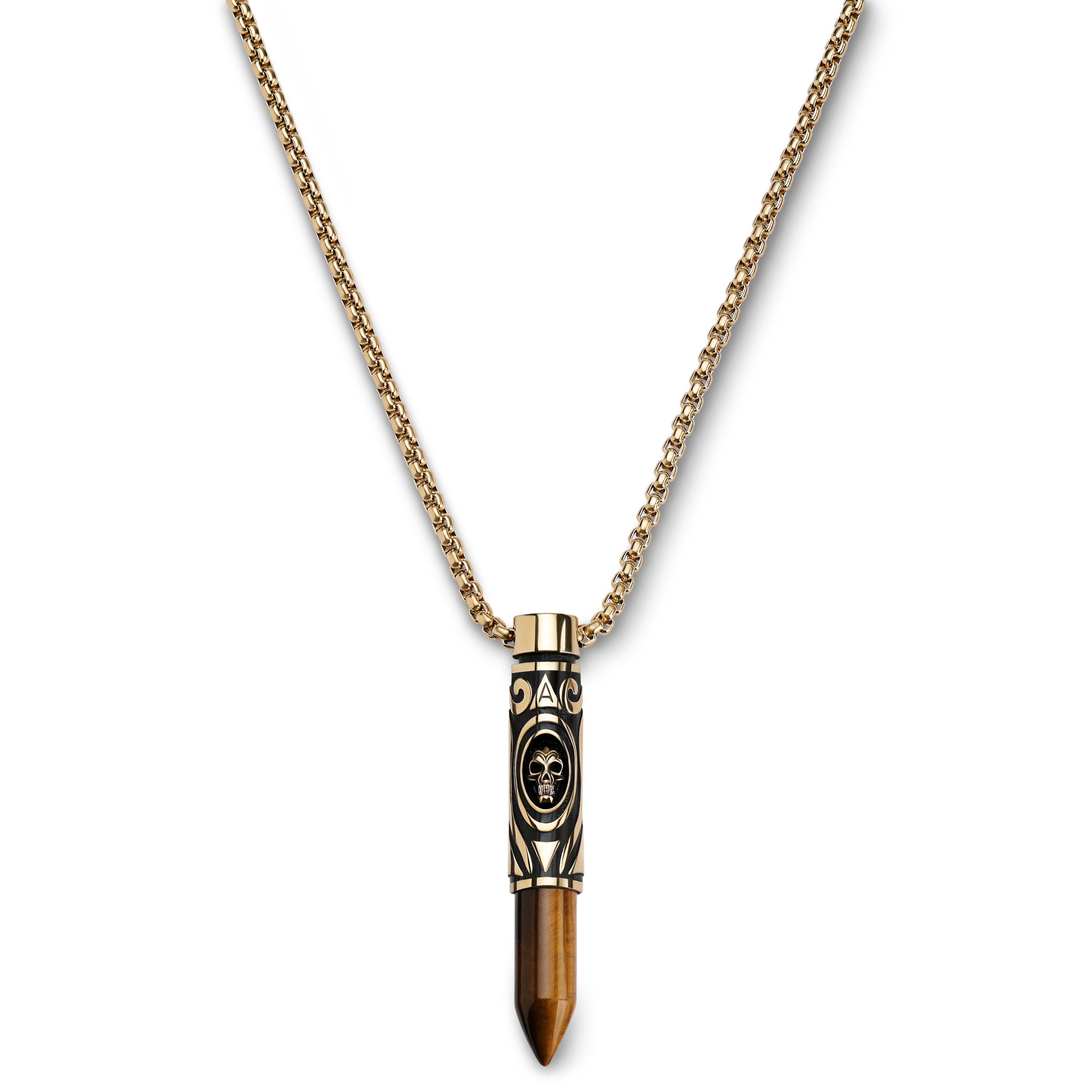Rico | Gold-tone Stainless Steel & Yellow Tiger's Eye Bullet Necklace
