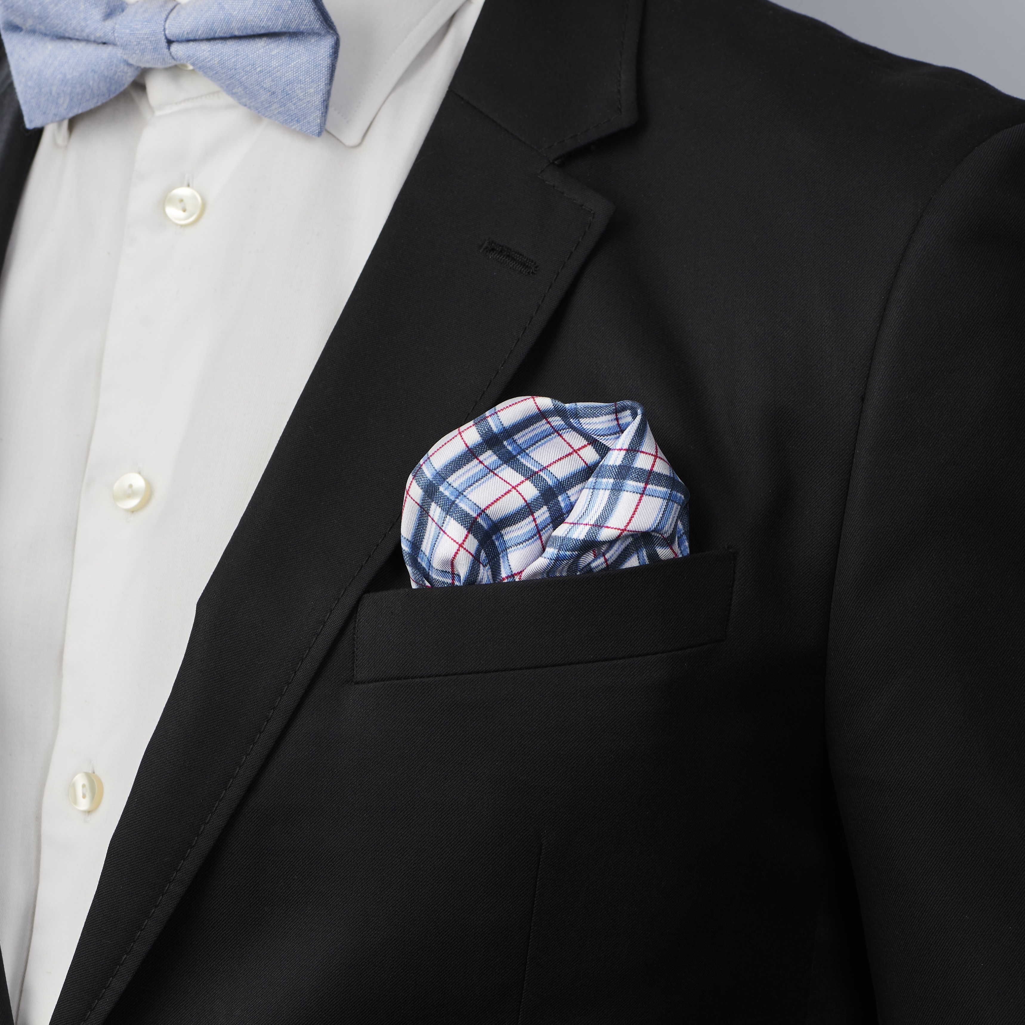 Light Blue, White & Red Plaid Silk Pocket Square - 5