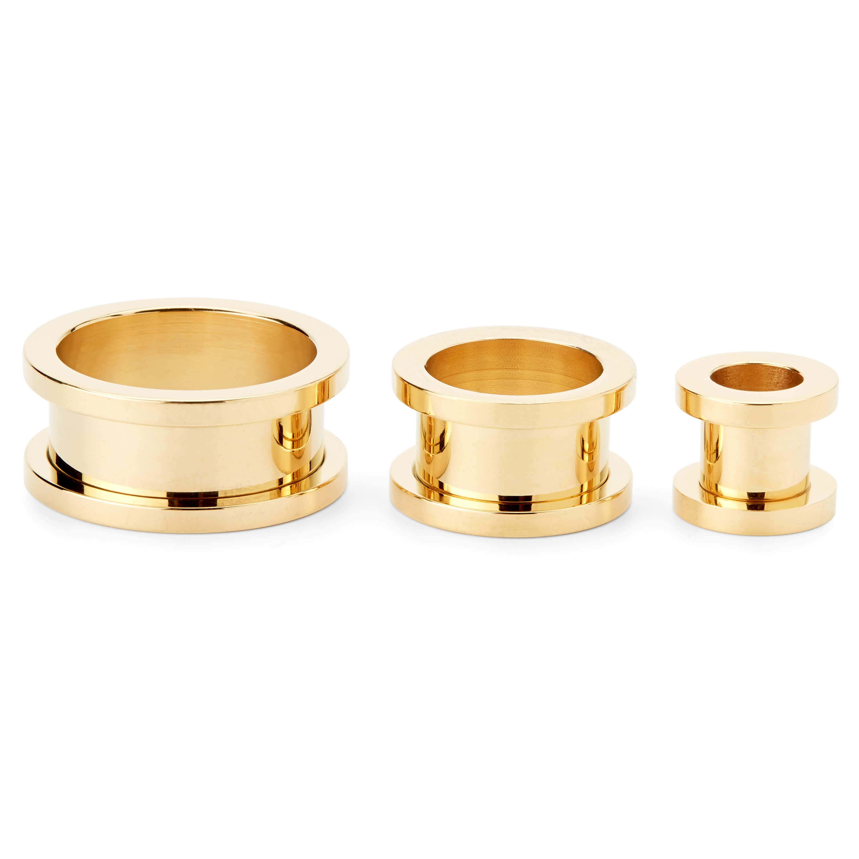 Χρυσαφί Ατσάλινο Σκουλαρίκι Flesh Tunnel με Χοντρή Στεφάνη - 2