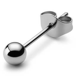 Pendiente de botón con punta de bola de acero inoxidable plateado de 4 mm